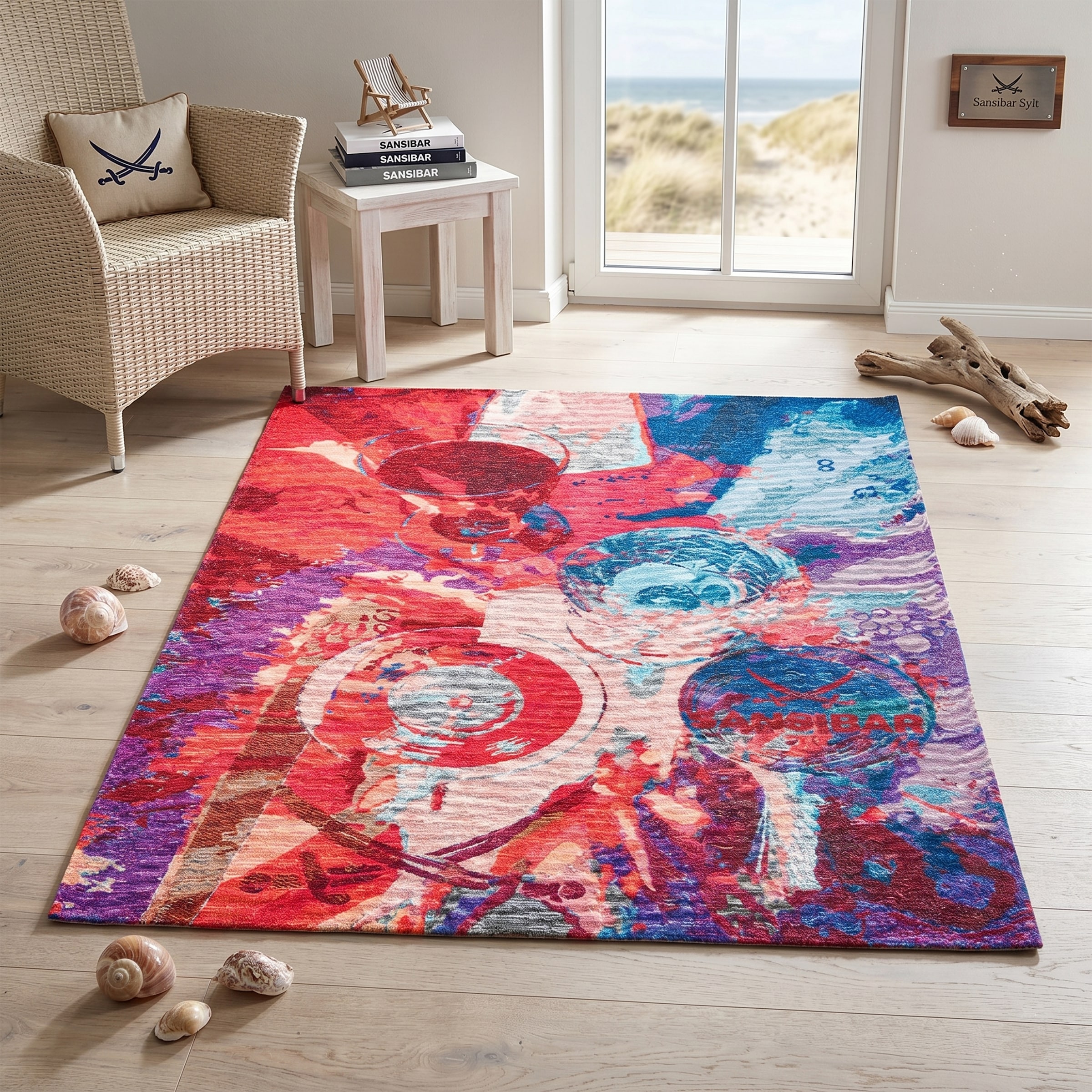 Sansibar Teppich »Keitum 008« rechteckig 3 mm Höhe Flachgewebe, modernes Design, Motiv Gläser & gekreuzte Säbel