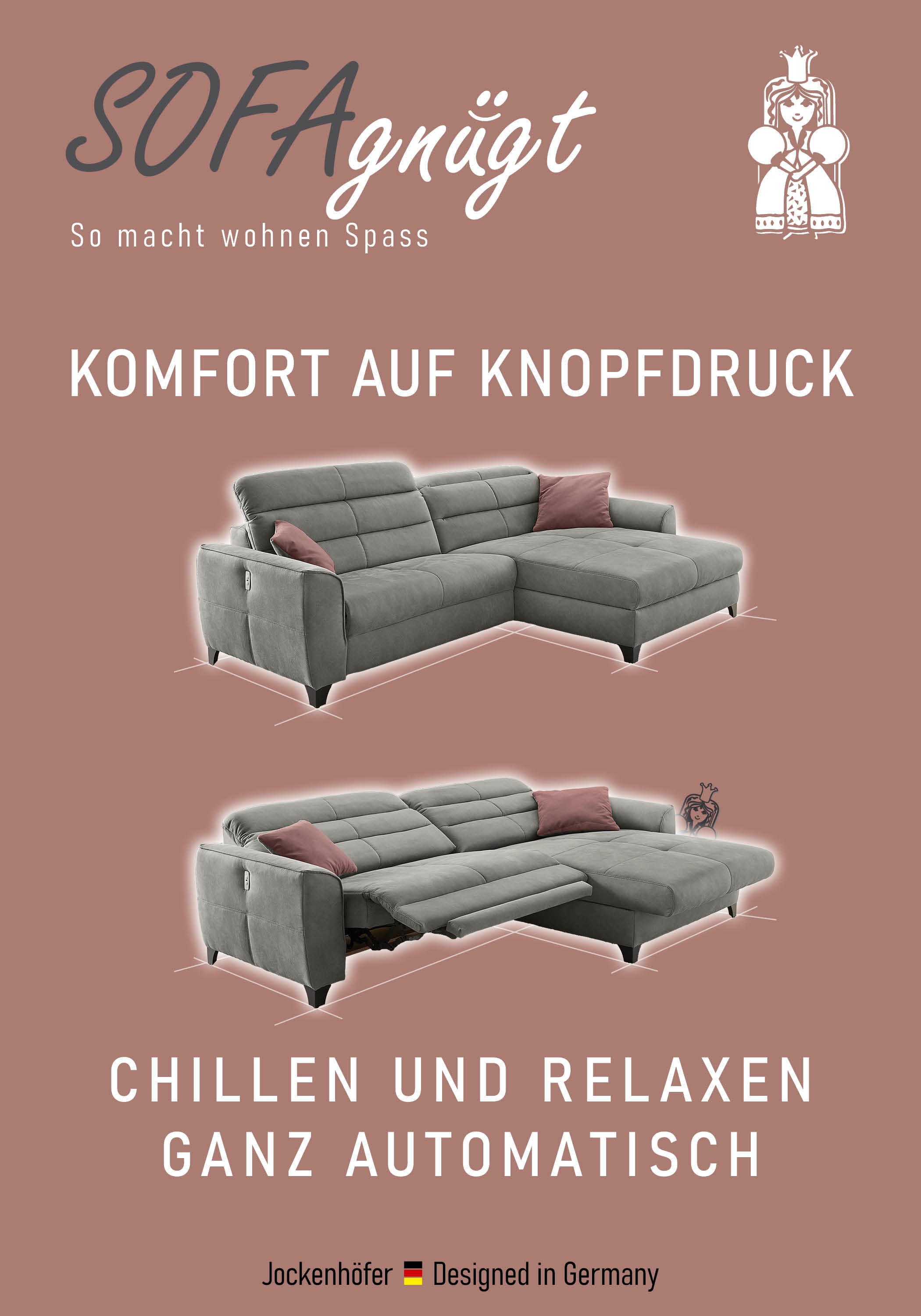 Jockenhöfer Gruppe Ecksofa »Double One L-Form«, mit 2x 120cm breiten, elektromotorischen Relaxfunktionen