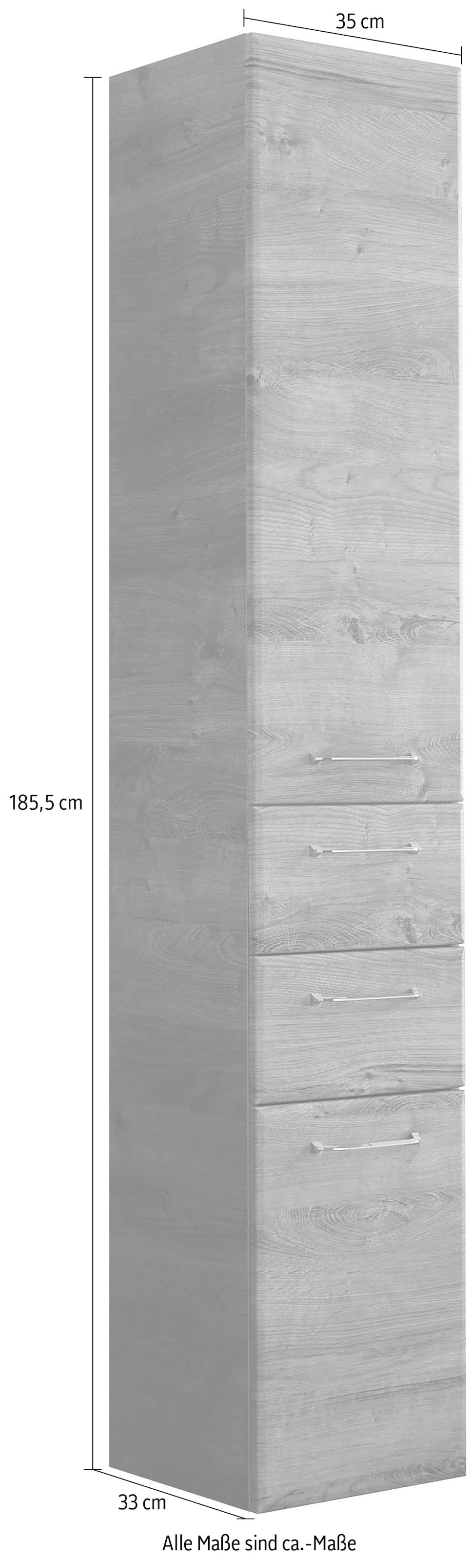 Saphir Hochschrank »Quickset Badschrank 35 cm breit, 2 Türen, 2 Schubladen, 3 Einlegeböden«, Badezimmer-Hochschrank inkl. Türdämpfer, Griffe in Chrom glänzend