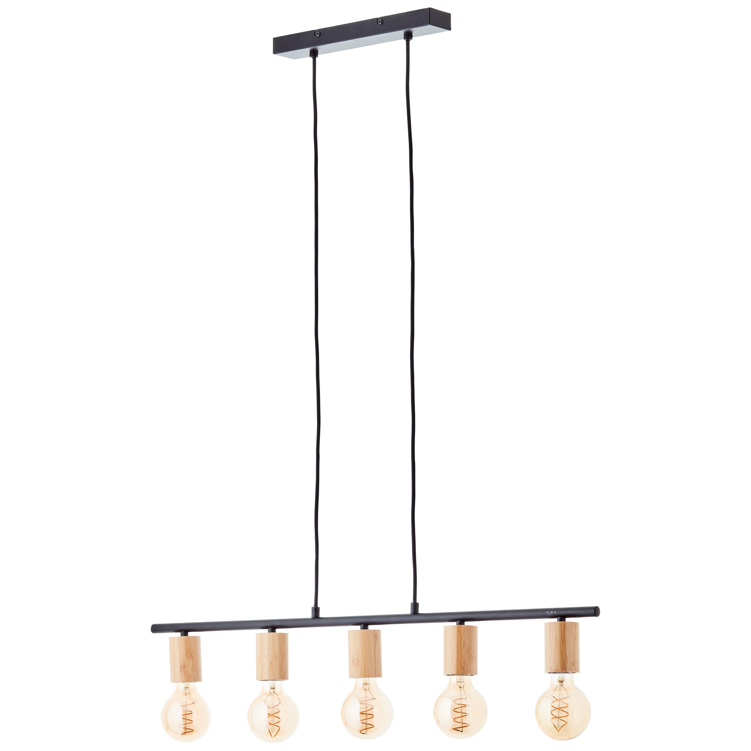 Brilliant Pendelleuchte »Kerry«, 5 flammig, Leuchtmittel E27 | ohne Leuchtmittel, 113 x 80 x 5 cm, 5 x E27, kürzbar, Metall/Bambus, schwarz/natur