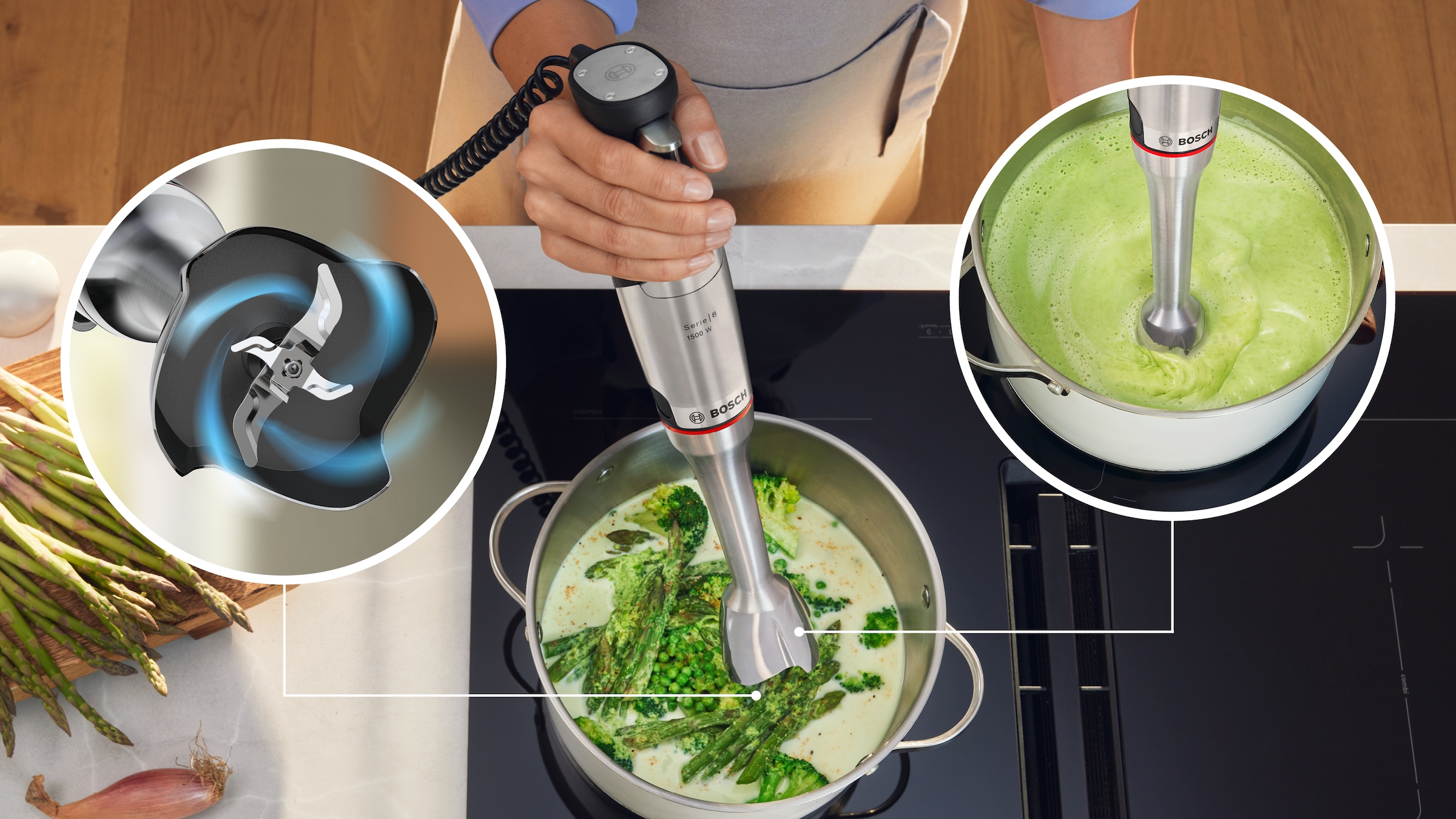 BOSCH Stabmixer »ErgoMaster Serie 8, MSM8M914, Doppelschneebesen, Spiralkabel, Becher« 1500 W 6 Klingen Edelstahl, Keramikkupplung, luftgekühlter Motor