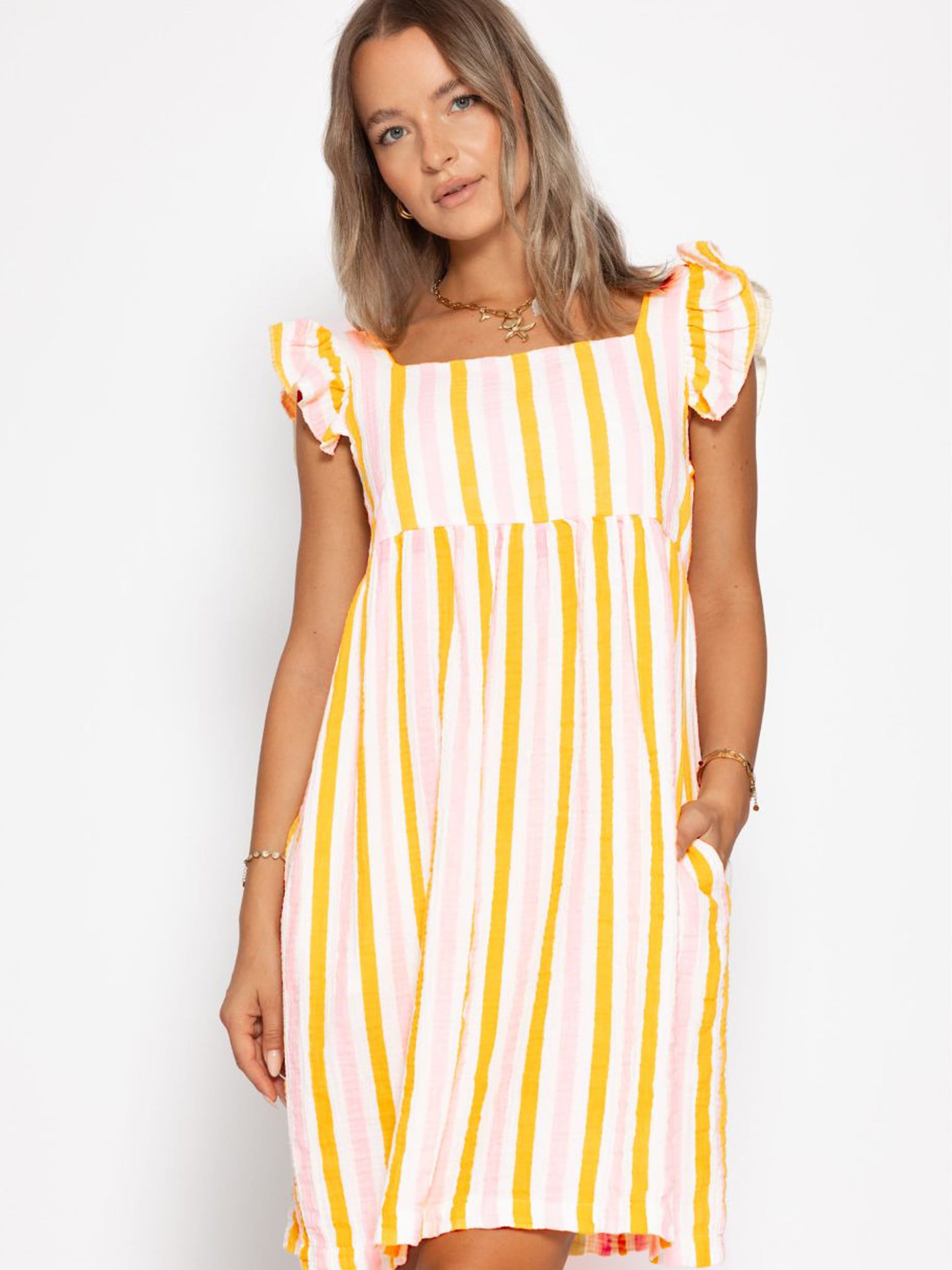 SASSYCLASSY Minikleid »Gestreiftes Musselinkleid« Kleid aus Musselin im Streifenmuster mit Rüschenärmel
