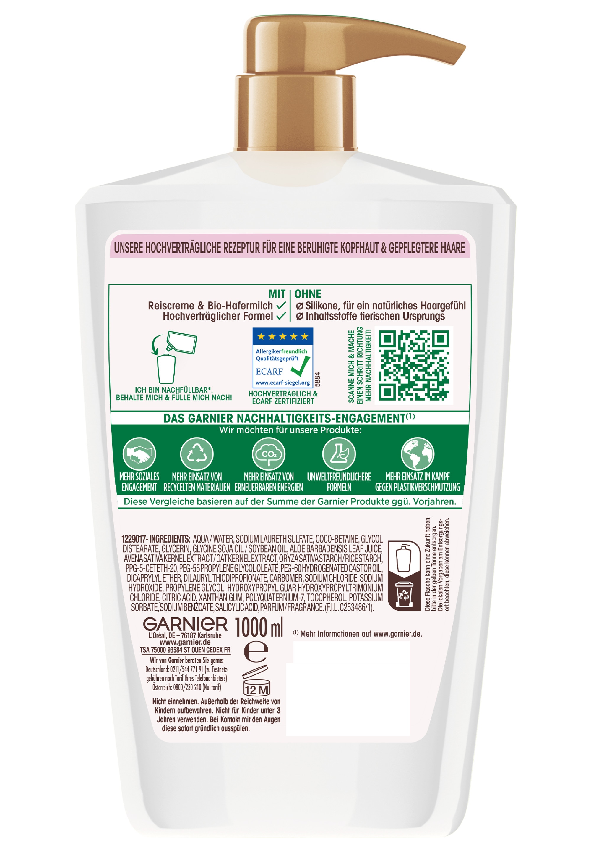 GARNIER Haarshampoo »Garnier Wahre Schätze Shampoo Sanfte Hafermilch«