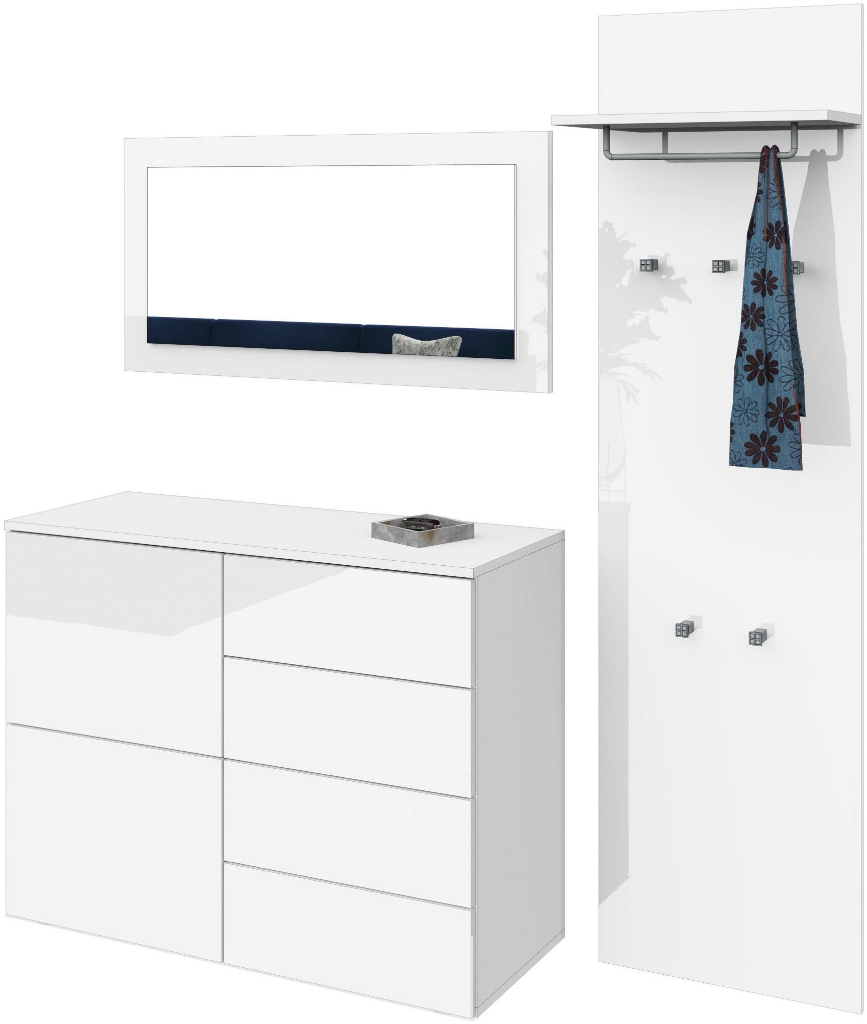 borchardt Möbel Garderoben-Set, (3 St.), Drucköffner (Push-To-Open), höhenverstellbare Einlegeböden