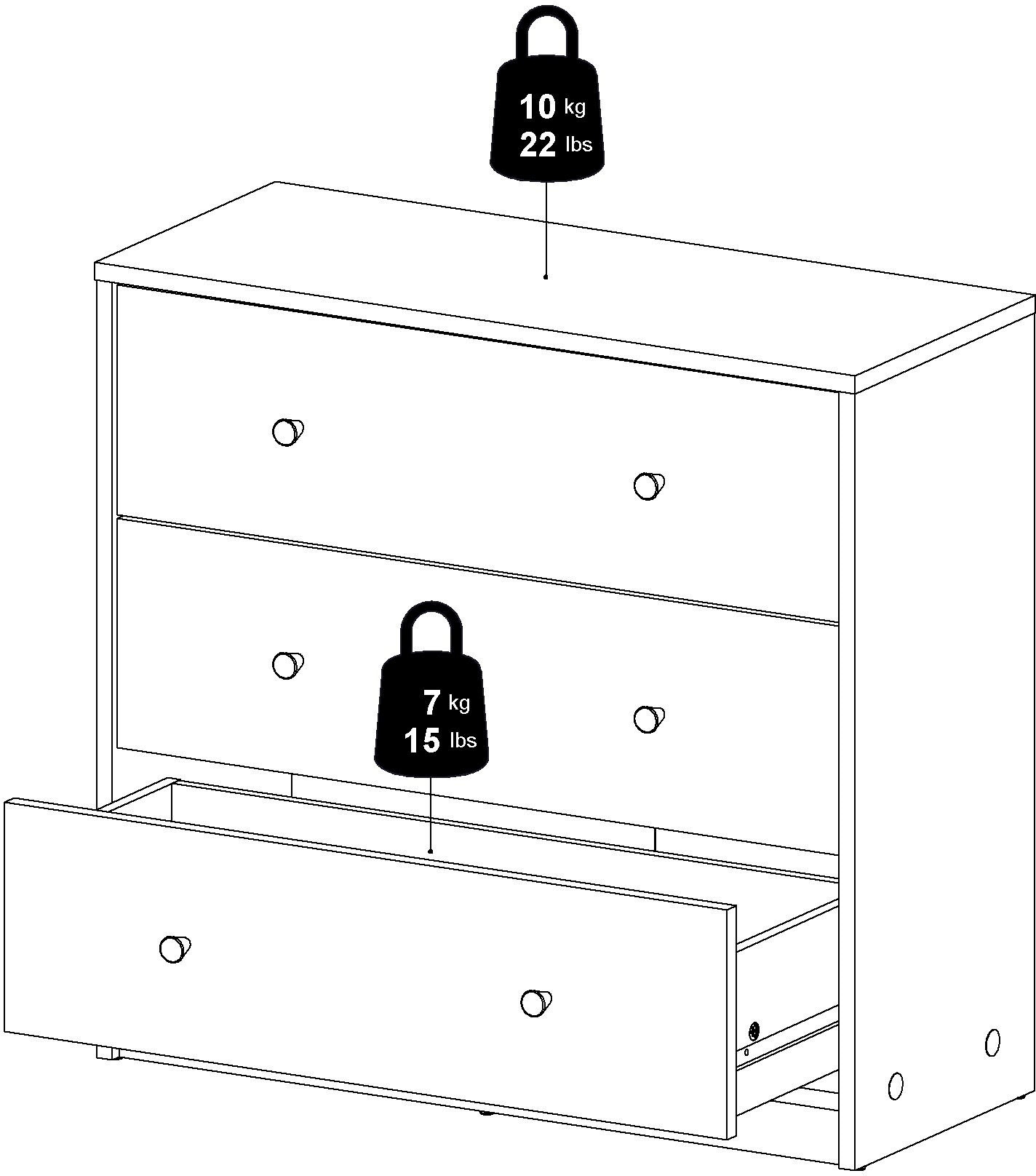 Home affaire Schubkastenkommode Stauraum, Knopfgriffe, einfache Selbstmontage, 72,4 x 68,3 x 30,1 cm