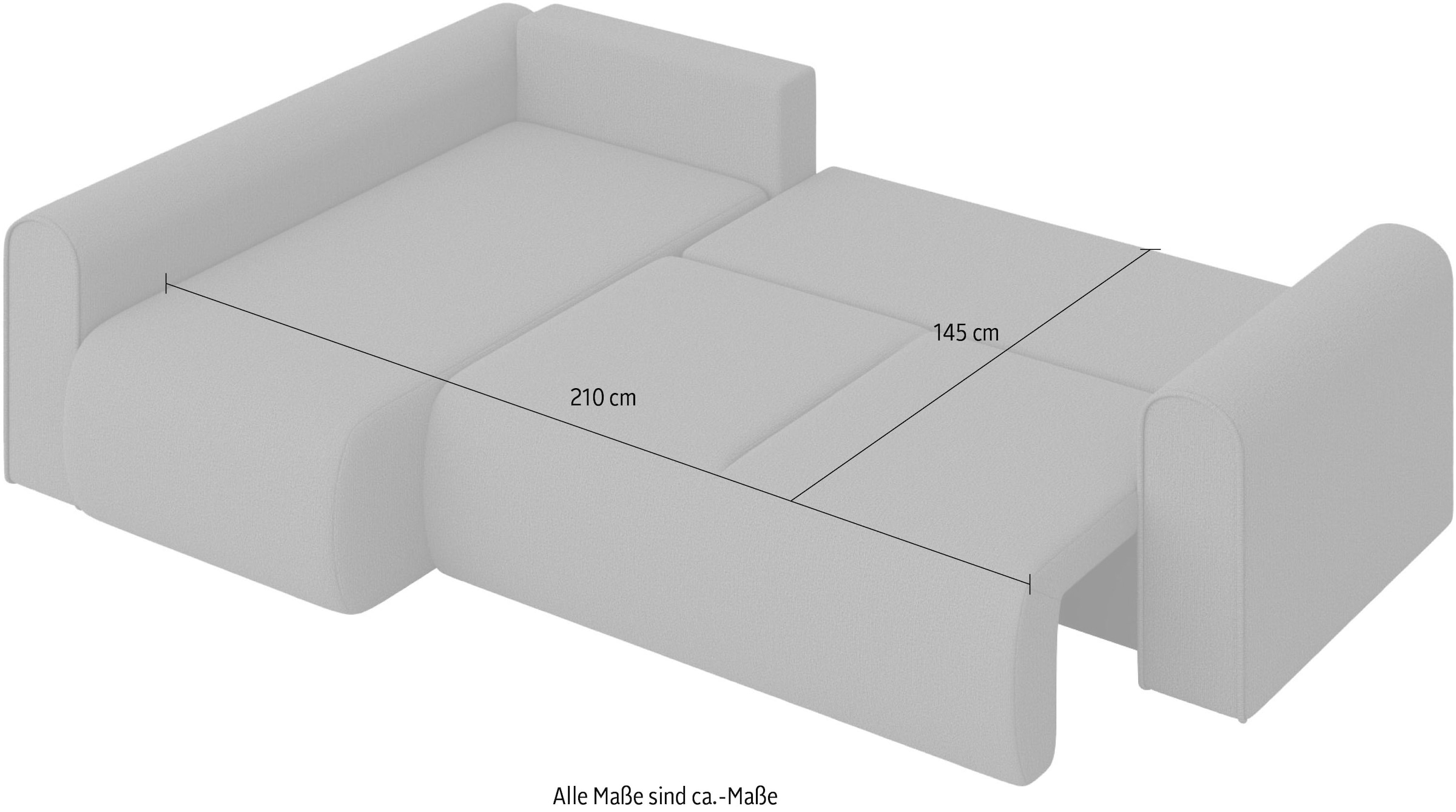 INOSIGN Ecksofa »Zacharia wahlweise Schlafsofa mit Bettkasten, B/T/H 250/166/86 cm«, L-Form mit Wellenunterfederung, Ottomane rechts oder links bestellbar