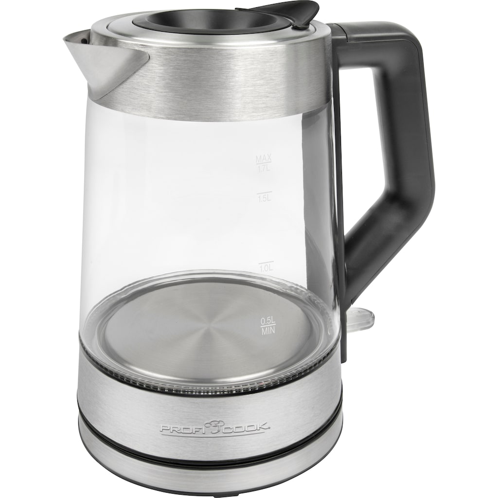 ProfiCook Wasserkocher »PC-WKS 1190 G inox LED«, 1,7 l, 2200 W, 360°, Glas