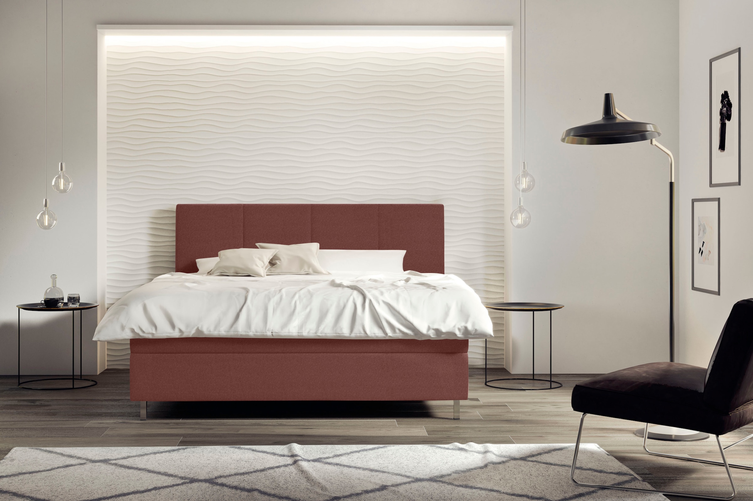 Boxspringbett »Saga«, GELTEX® Next Topper, Metallfuß in Chrom, niedriges Kopfteilhöhe...