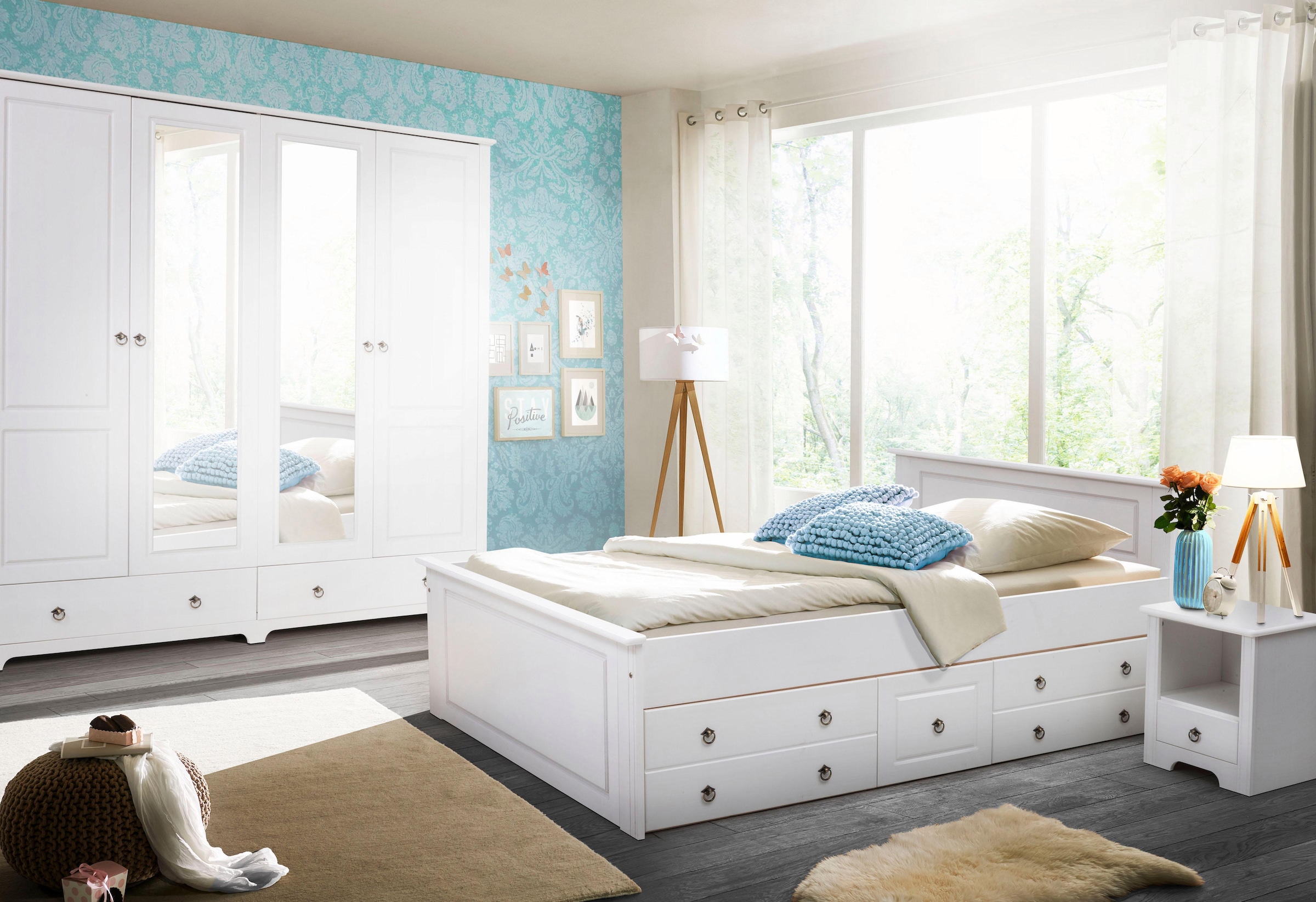 Home affaire Schlafzimmer-Set bequem (Set, 4 cm, bestellen 5-trg und Kleiderschrank »Hugo«, Nachttische Bett St.), 2 180x200