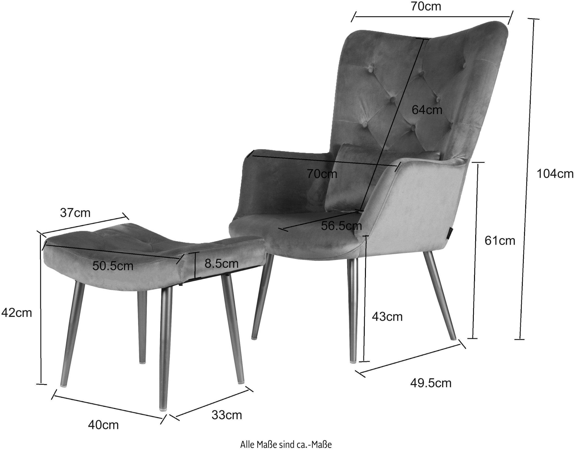 Home affaire Ohrensessel »LITZ in traumhaften Samtvelours, Relaxsessel mit Hocker,«, (mit Hocker und Nierenkissen), Knopfsteppung, TV-Sessel mit Hocker