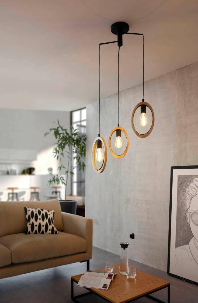 EGLO Hängeleuchte »BASILDON Pendellampe, E27, Stahl, Holz, Vintage, Esstischlampe, Lampe« E27 1 Stk. Hängeleuchte, Esszimmer, H130 x Ø61,5 cm, schwarz, braun, 3X40W exkl.