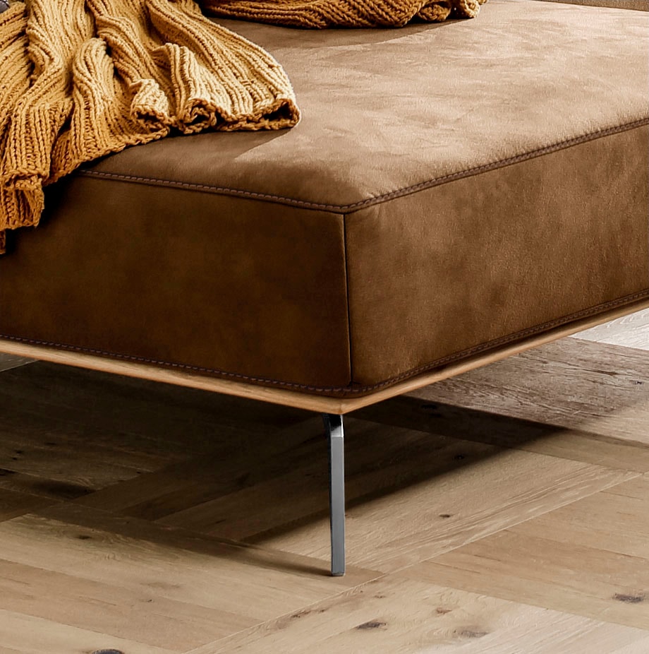 W.SCHILLIG Ecksofa »run, Designsofa mit tollem Sitzkomfort, L-Form«, mit elegantem Holzsockel, Füße in Chrom glänzend, Breite 279 cm