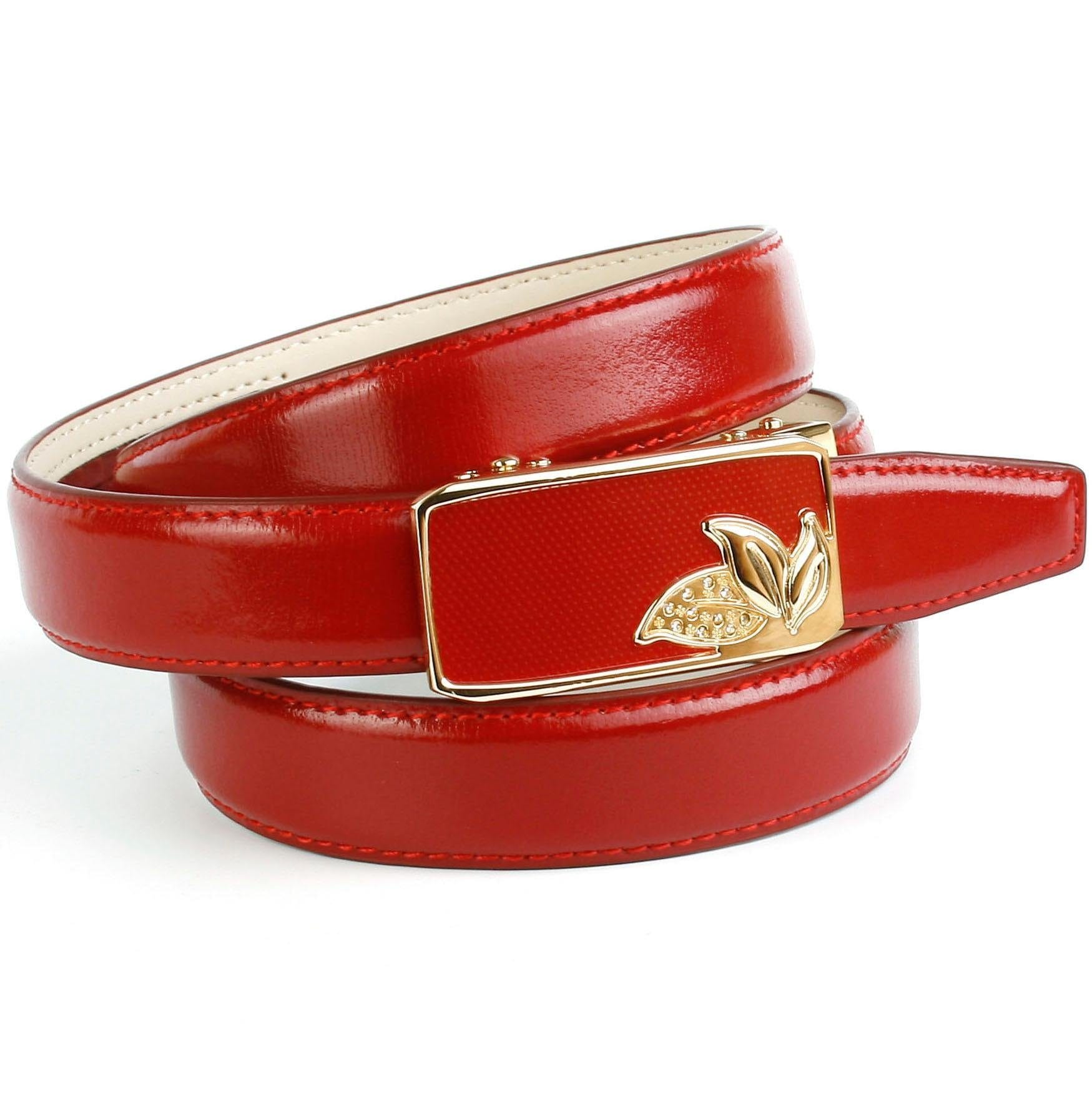 Anthoni Crown Ledergürtel, in rot mit, Schnalle mit kleinen Blättern auf  Rechnung bestellen