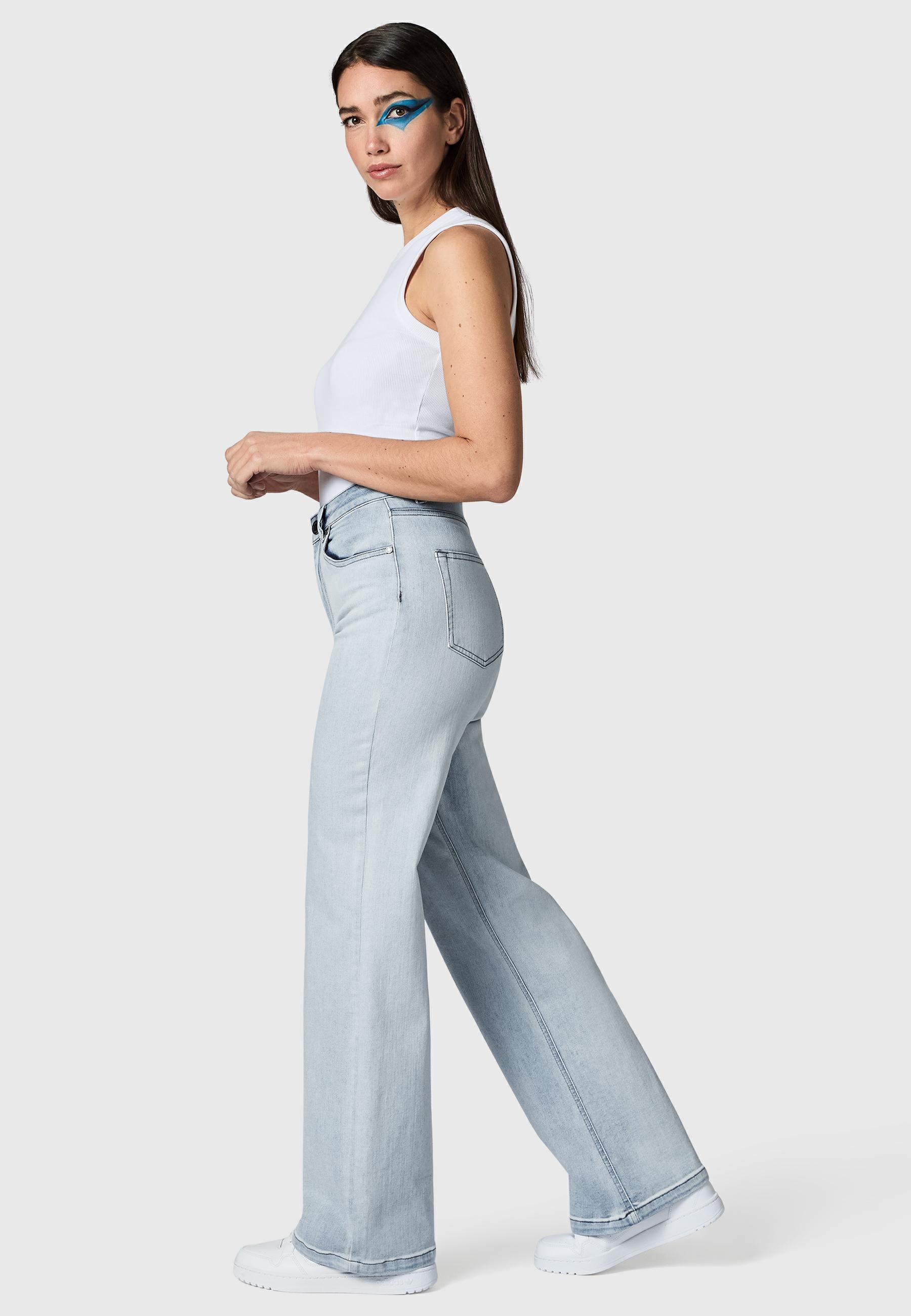 PEAK TIME Weite Jeans »Weite Jeans Eklipsa« Damen Wide Leg Jeans mit Logoprägung