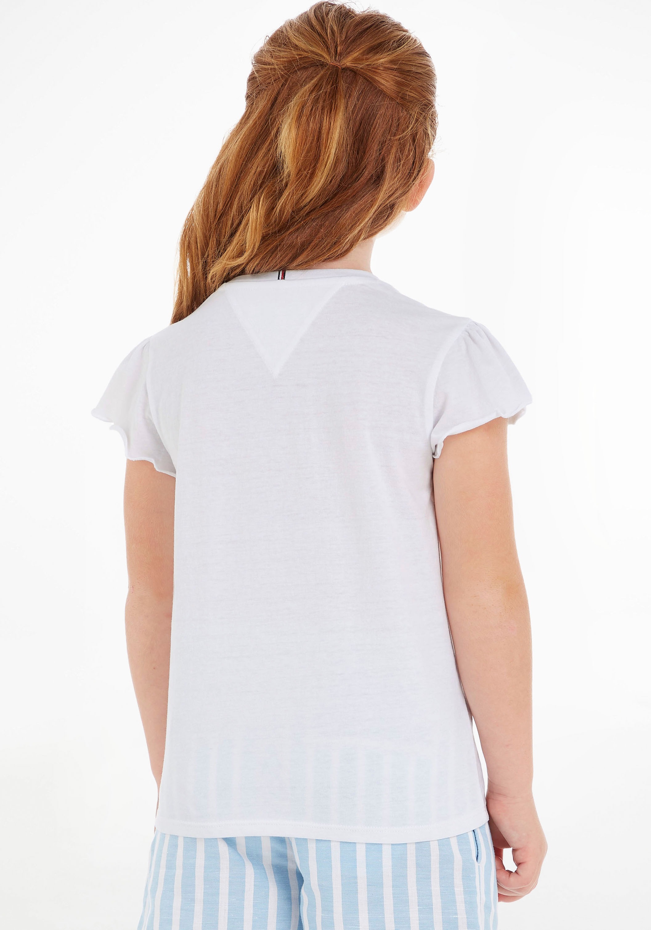 Tommy Hilfiger T-Shirt »ESSENTIAL RUFFLE SLEEVE TOP S/S«, mit Bogenkante, Logostickerei