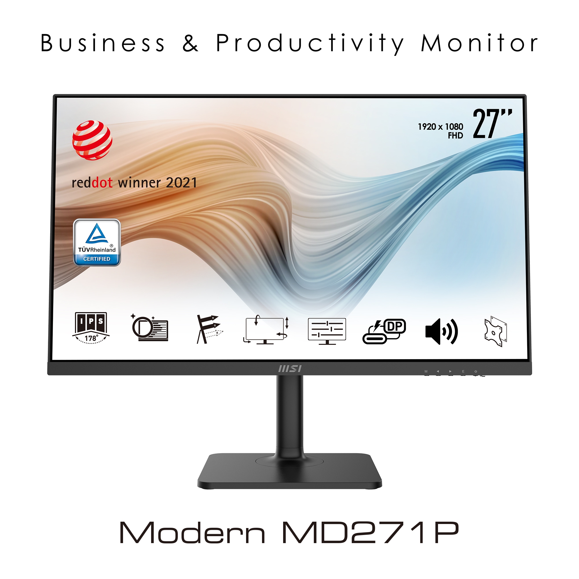 MSI LCD-Monitor »Modern MD271P«, 69 cm/27 Zoll, 1920 x 1080 px, Full HD, 5 ms Reaktionszeit, 75 Hz, 3 Jahre Herstellergarantie, höhenverstellbar, USB-C
