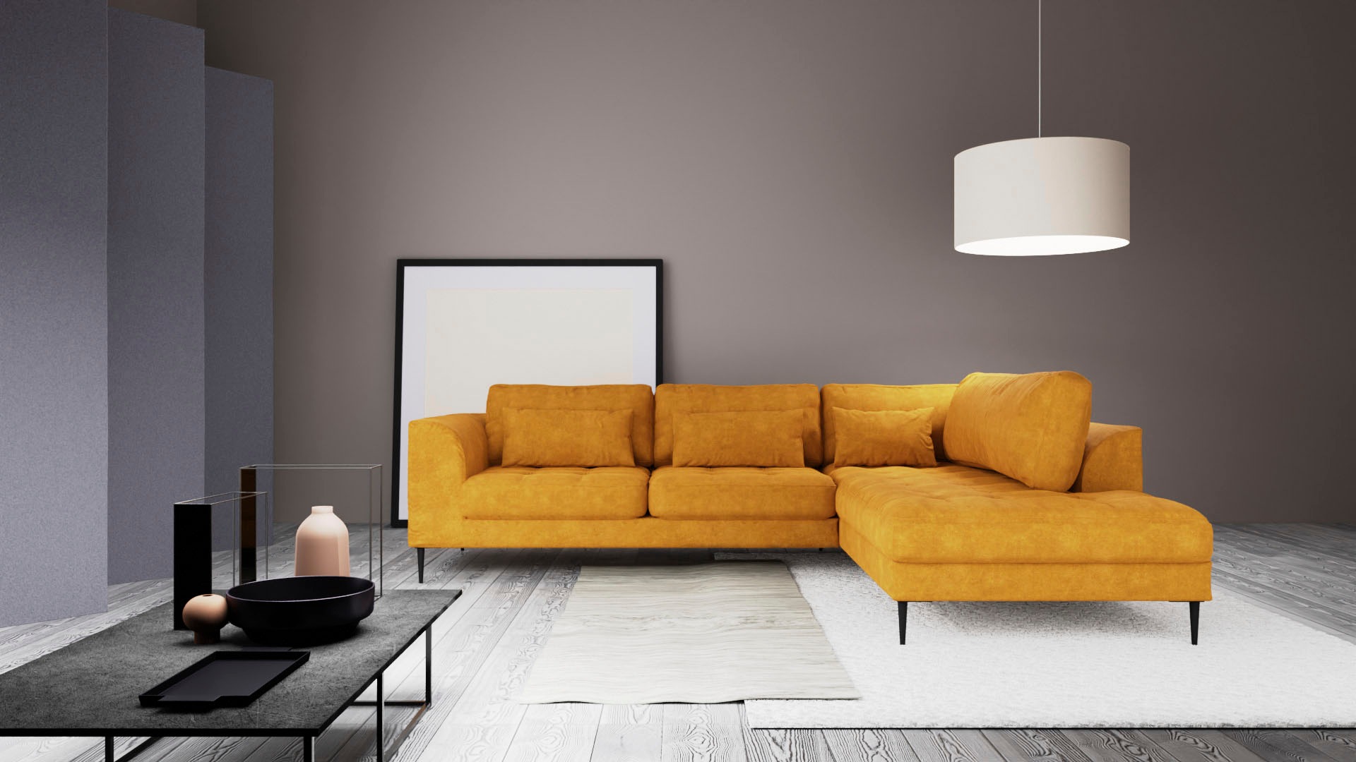 TRENDMANUFAKTUR Ecksofa »Luzi, wahlweise mit Schlaffunktion und Bettkasten, gemütlich, L-Form«, Designsofa mit Ottomane, Metallfüße schwarz, Breite 264 cm