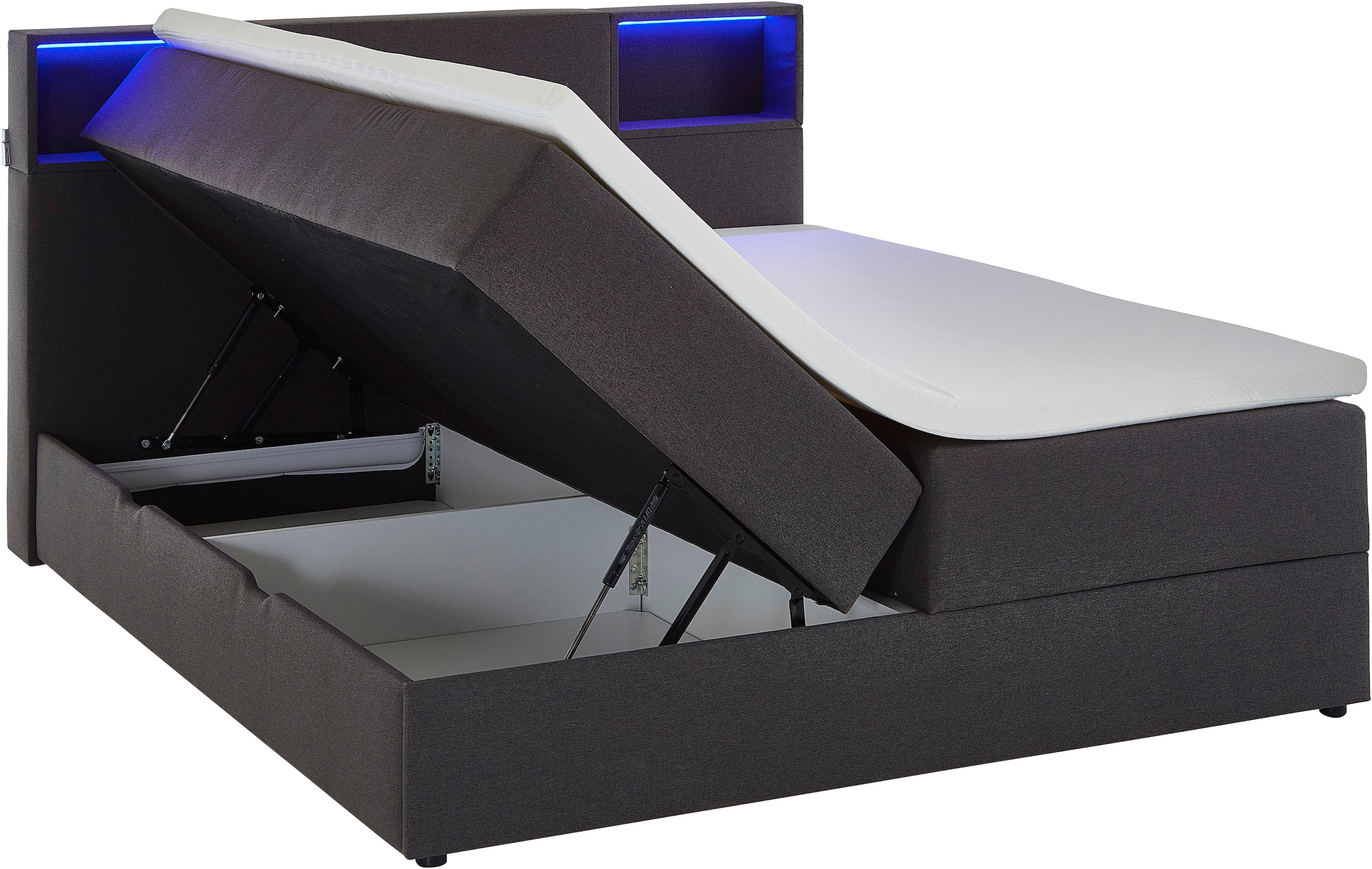 meise.möbel Boxspringbett »Caja mit Bettkasten und Topper«, mit LED ausgestattetes Ablagefach im Kopfteil