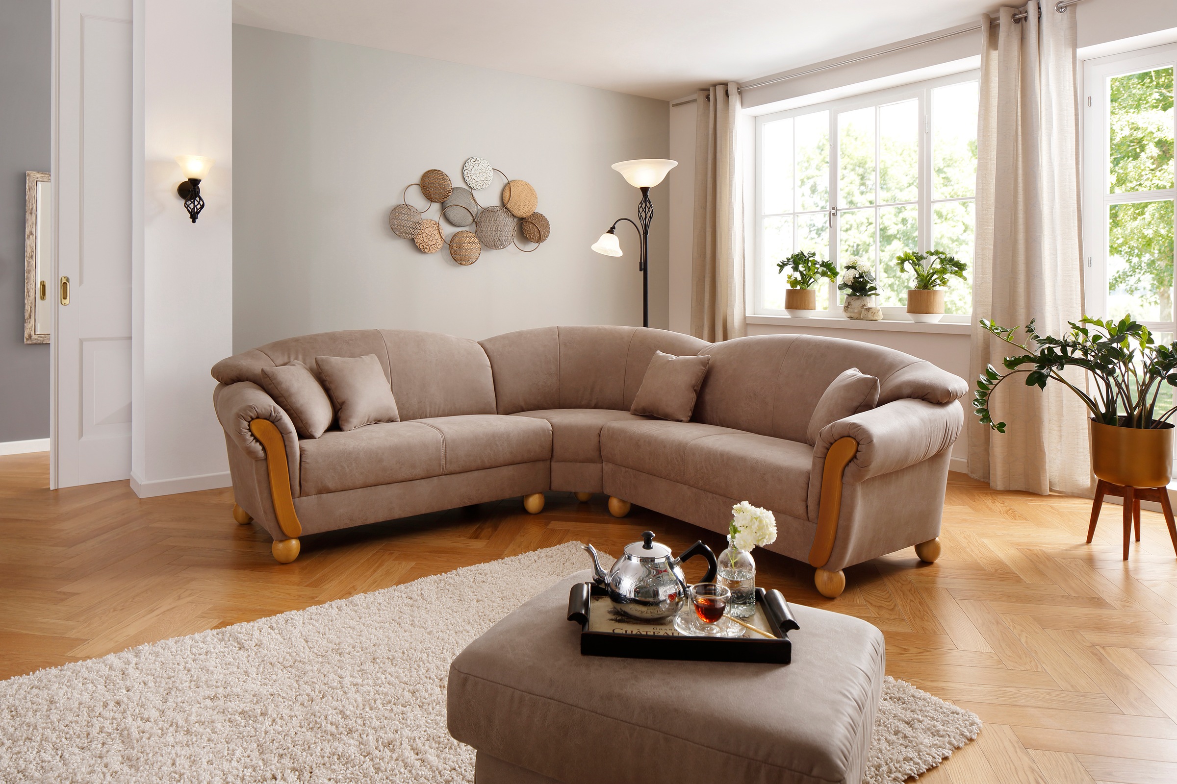 Home affaire Ecksofa »Milano Vintage, L-Form«, mit Federkern, Bezug in Vintageoptik, incl. 4 Zierkissen