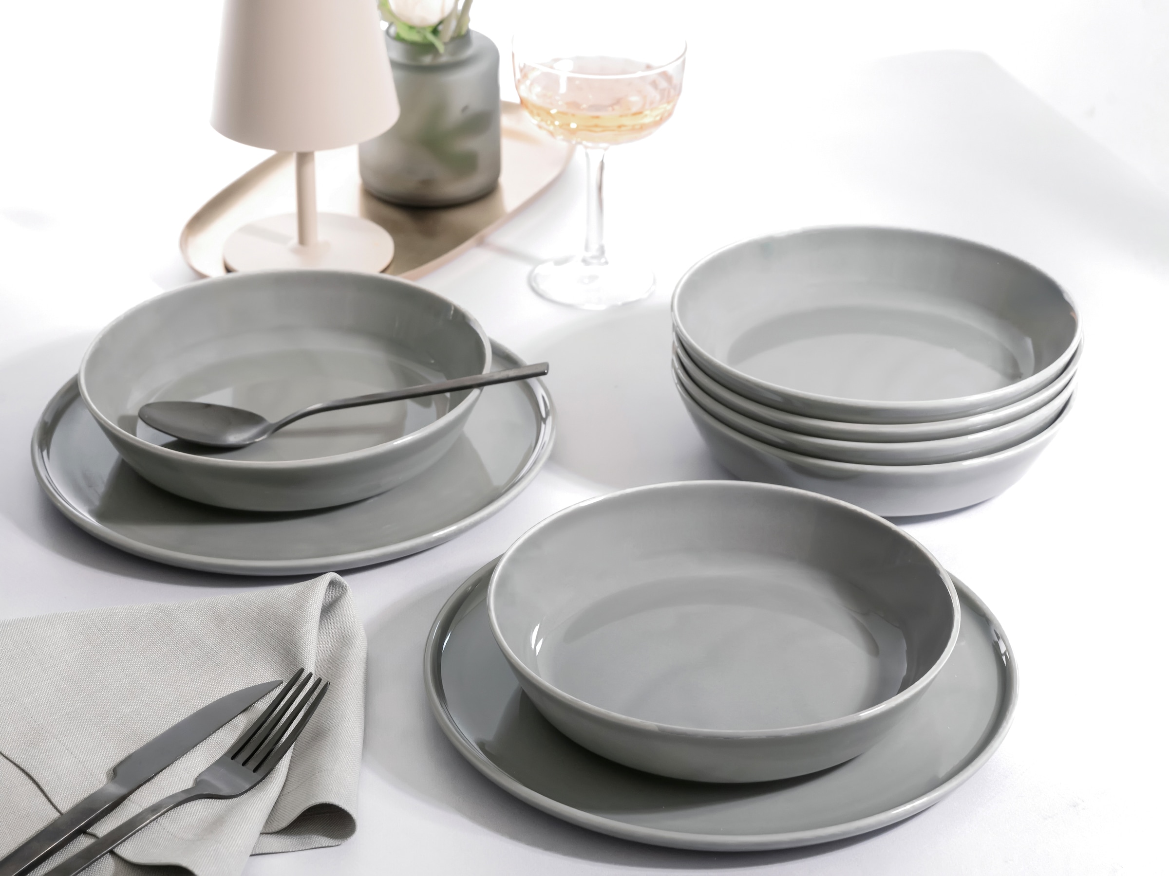 CreaTable Kombiservice »Chef Collection, Service 30-tlg.« Moderne Formensprache, Edelgrau Optik