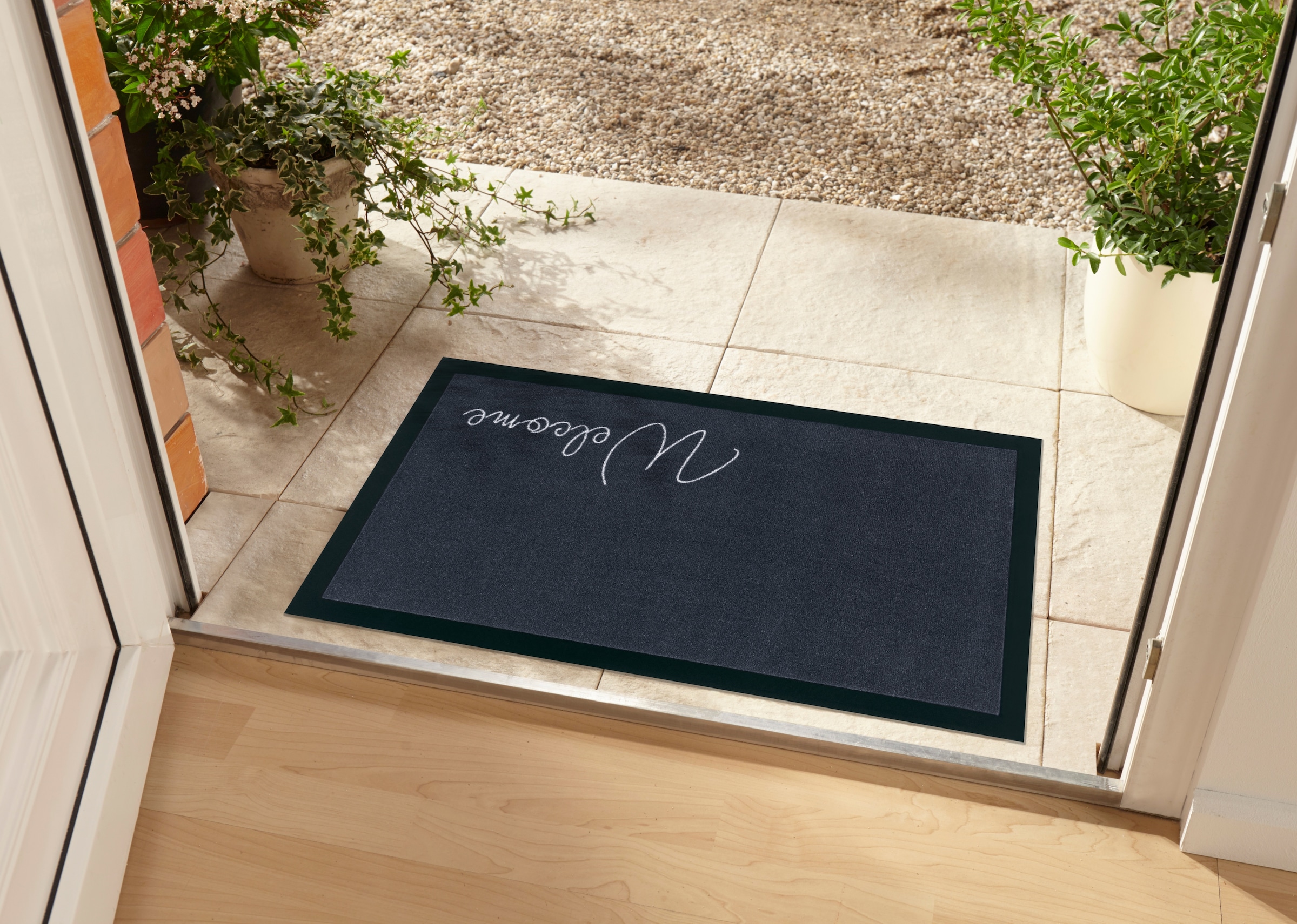 my home Fußmatte »Welcome«, rechteckig, 5 mm Höhe, Schmutzfangmatte, Türmatte, In- und Outdoor, Schrift, Läufer, waschbar
