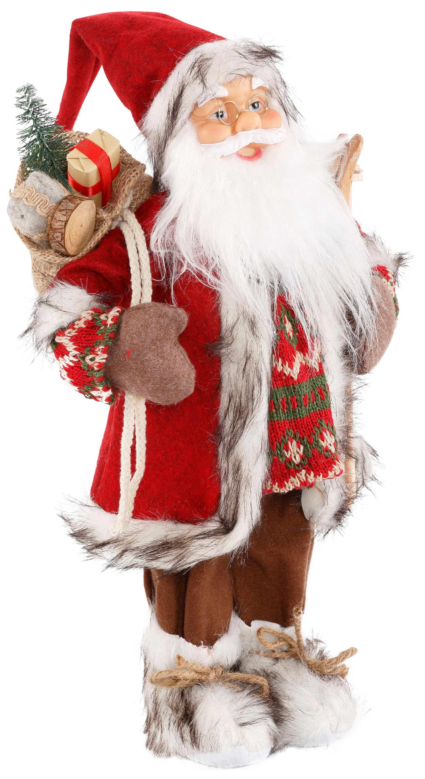 unter Skiern HOSSNER mit »Santa Arm Weihnachtsfigur Dekofigur, dem und Rechnung HOMECOLLECTION Weihnachtsdeko, Weihnachtsmann Geschenken«, - kaufen auf