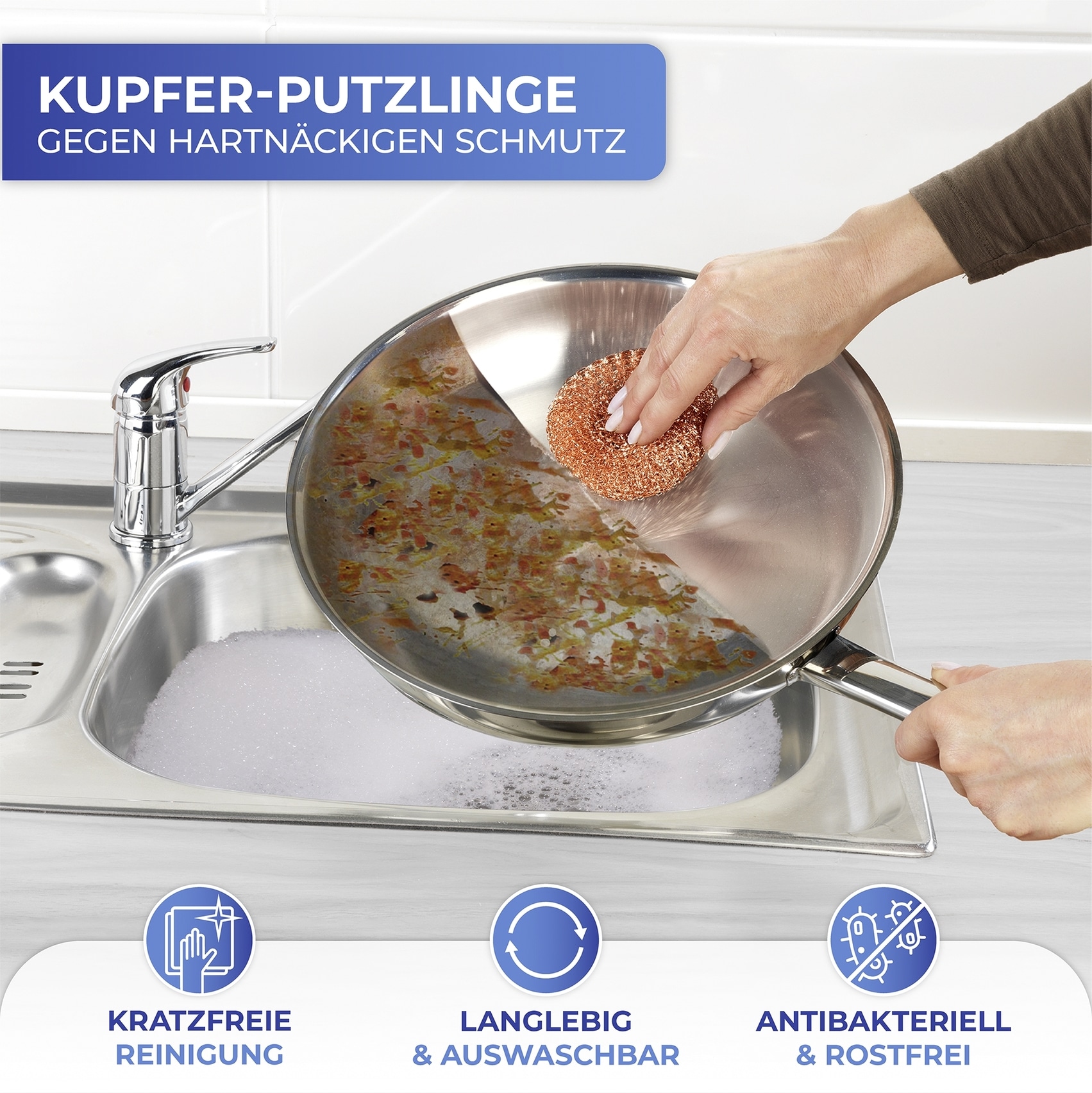 Maximex Reinigungsschwamm »Kupfer-Putzlinge« entfernen hartnäckigen Schmutz, Eingebranntes und Rost, rostfrei