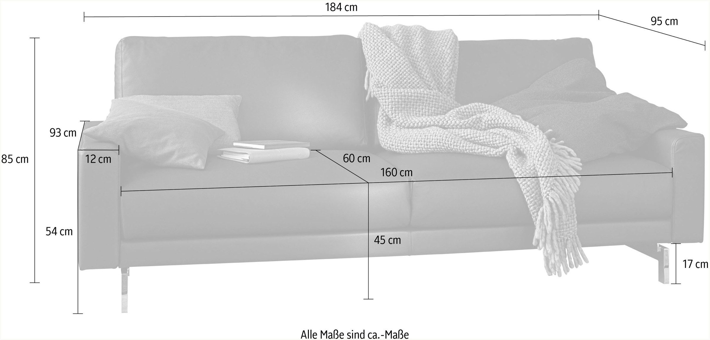 niedrig, Fuß Armlehne Breite chromfarben kaufen auf glänzend, cm 2,5-Sitzer »hs.450«, hülsta 184 Raten sofa