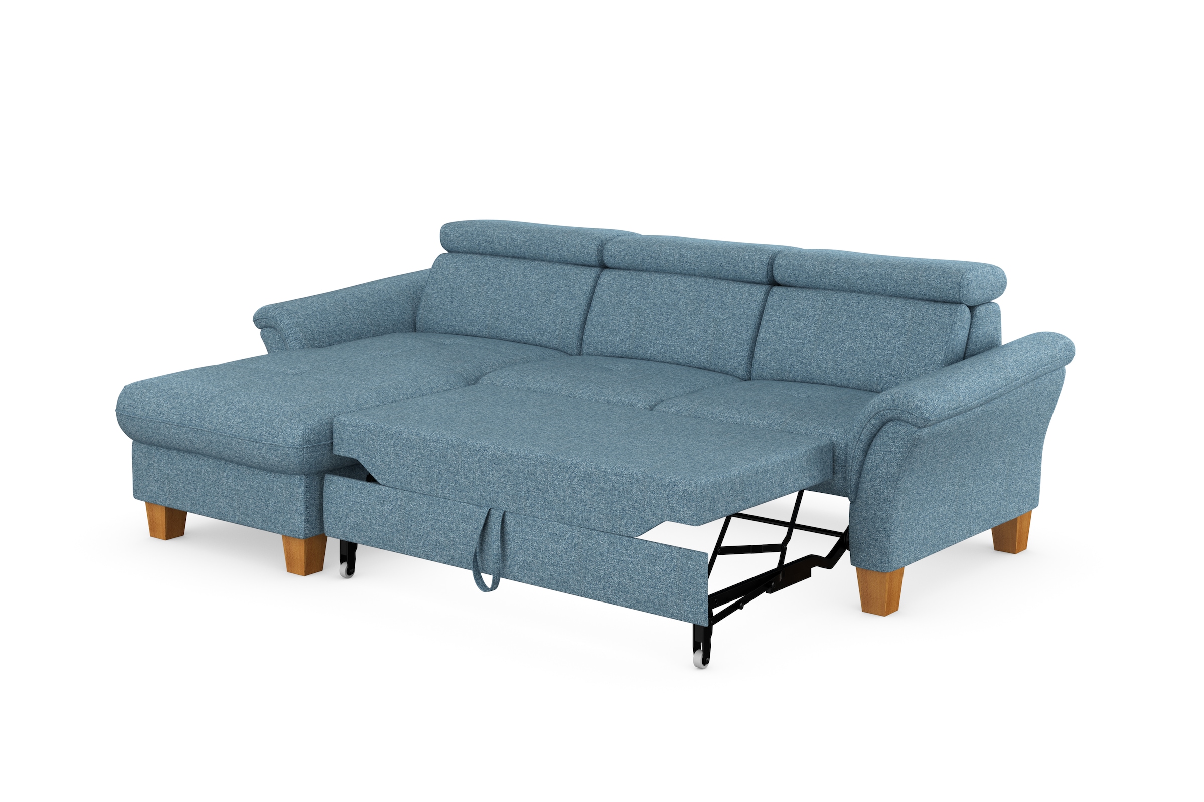 Home affaire Ecksofa »Lindgren L-Form«, wahlweise mit Bett mit klappbaren Rollen, Kasten und Kopfverstellung
