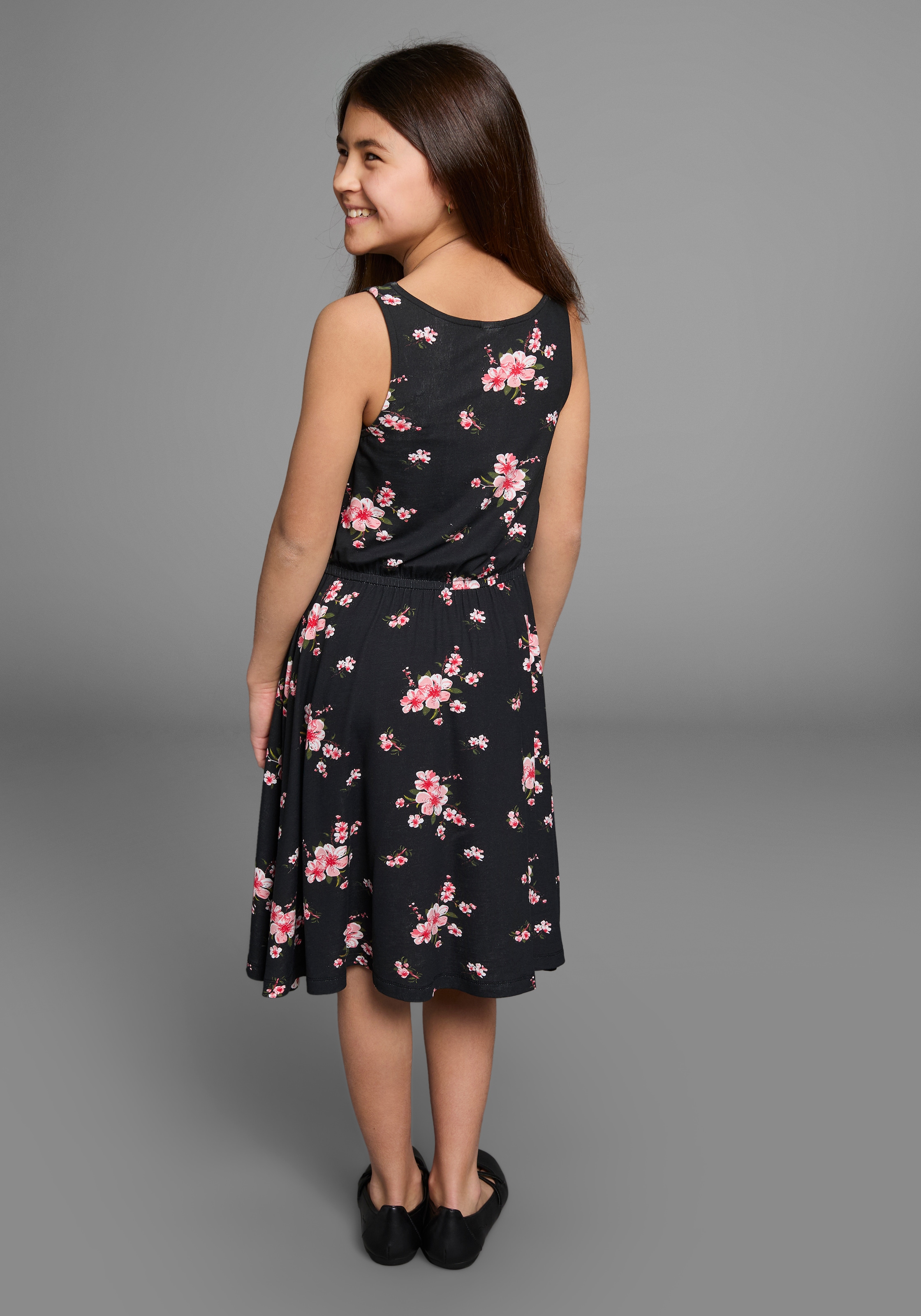 KIDSWORLD Jerseykleid »für Mädchen«, sommerlich, kniefrei, floral, aus Viskosemischung, ärmellos