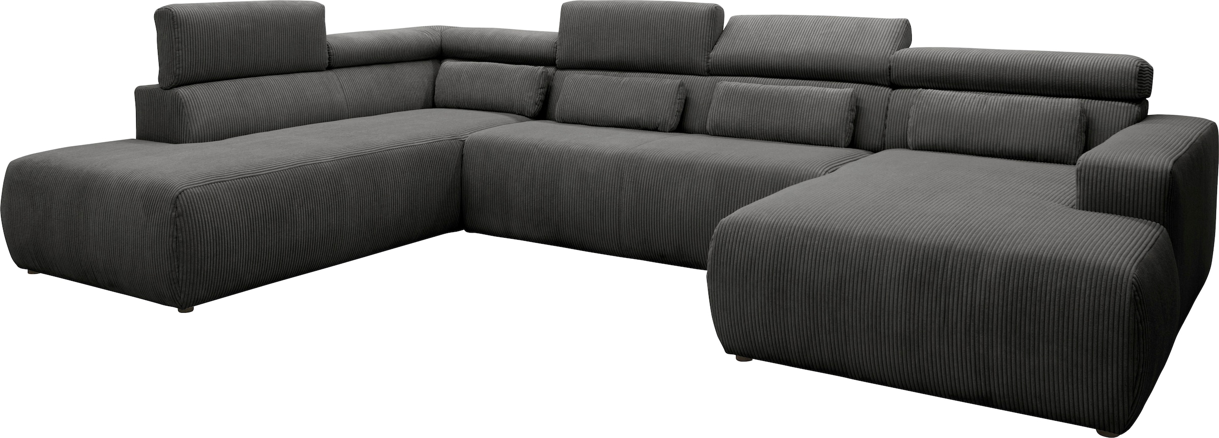 DOMO collection Wohnlandschaft »Brandon, belastbar bis 140kg/ Sitz, B/T: 359/228 cm, U-Form«, mit Sitztiefenverstellung, Cord, grau