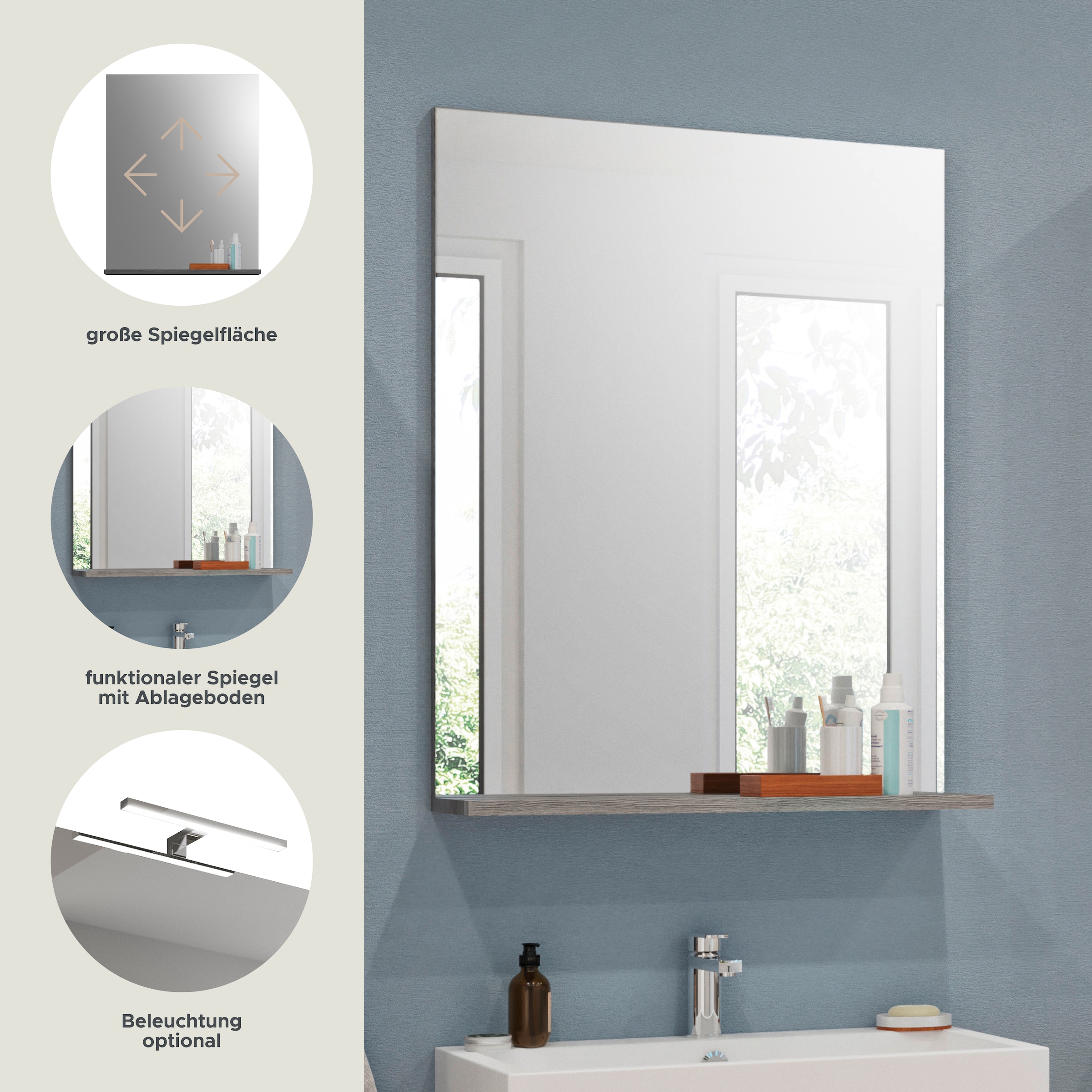 INOSIGN Badspiegel »Siena, Breite 60cm, 1 Ablageboden, hochwertiges Spiegelglas«, in verschiedenen Farben erhältlich, Badmöbel, Spiegel, Badezimmer