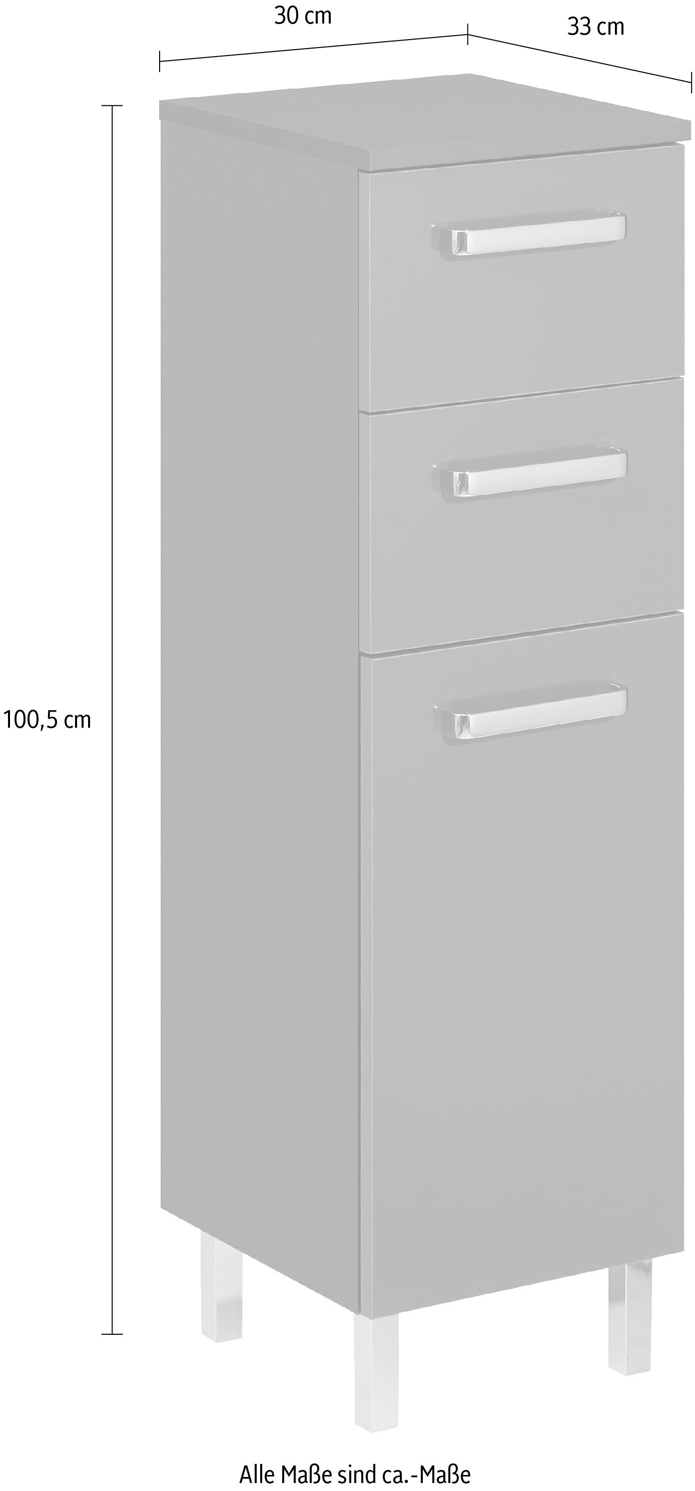 Saphir Unterschrank »Quickset Badschrank mit 1 Tür, 2 Schubladen, 30 cm breit« Badezimmer-Unterschrank inkl. Türdämpfer, Griffe in Chrom Glanz