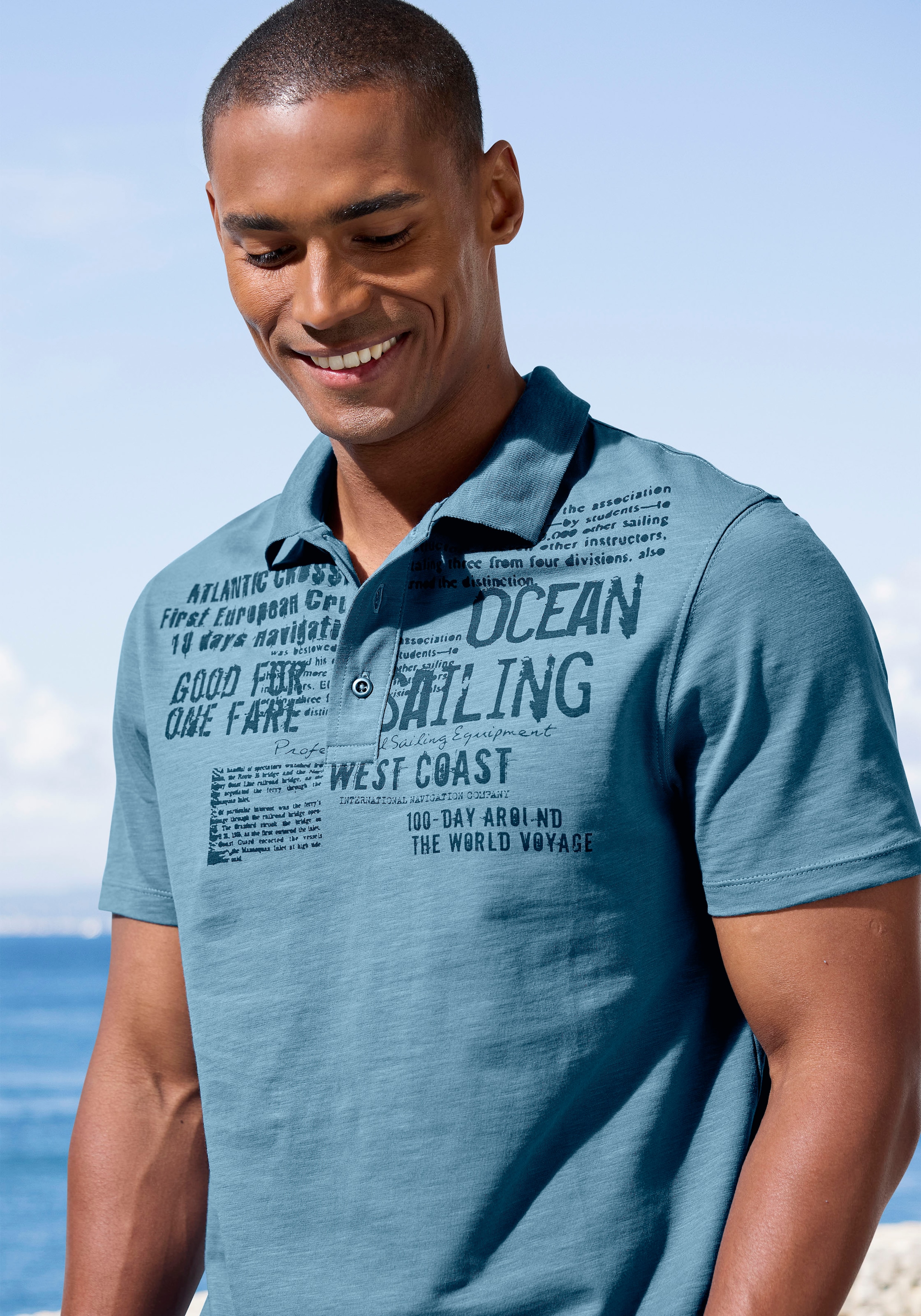 John Devin Poloshirt »mit Print«, Regular-Fit, aus Slub-Qualität, mit Print