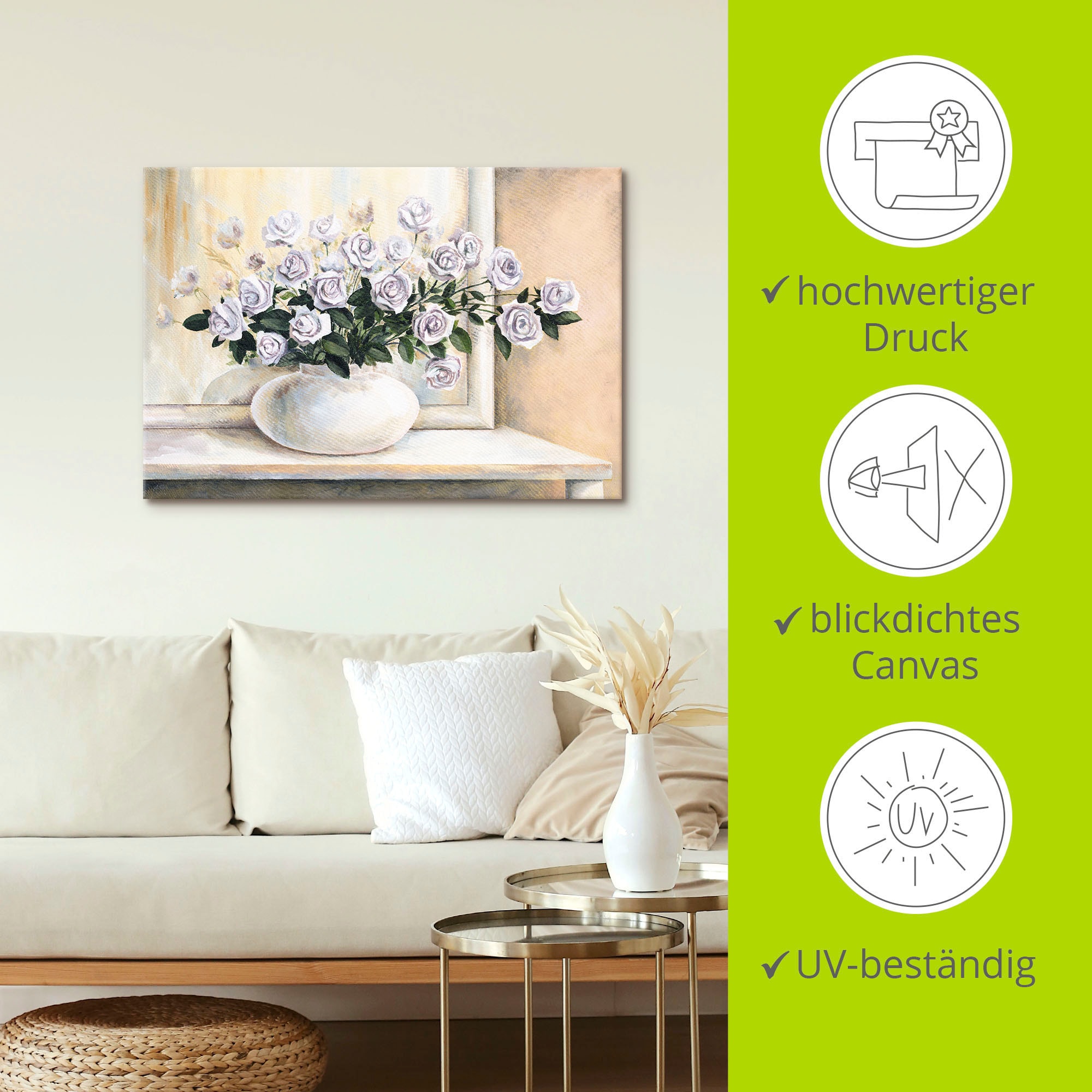 Artland Leinwandbild »Rosen auf Tisch II« Blumen 1 Stk. tlg. auf Holzrahmen gespannt