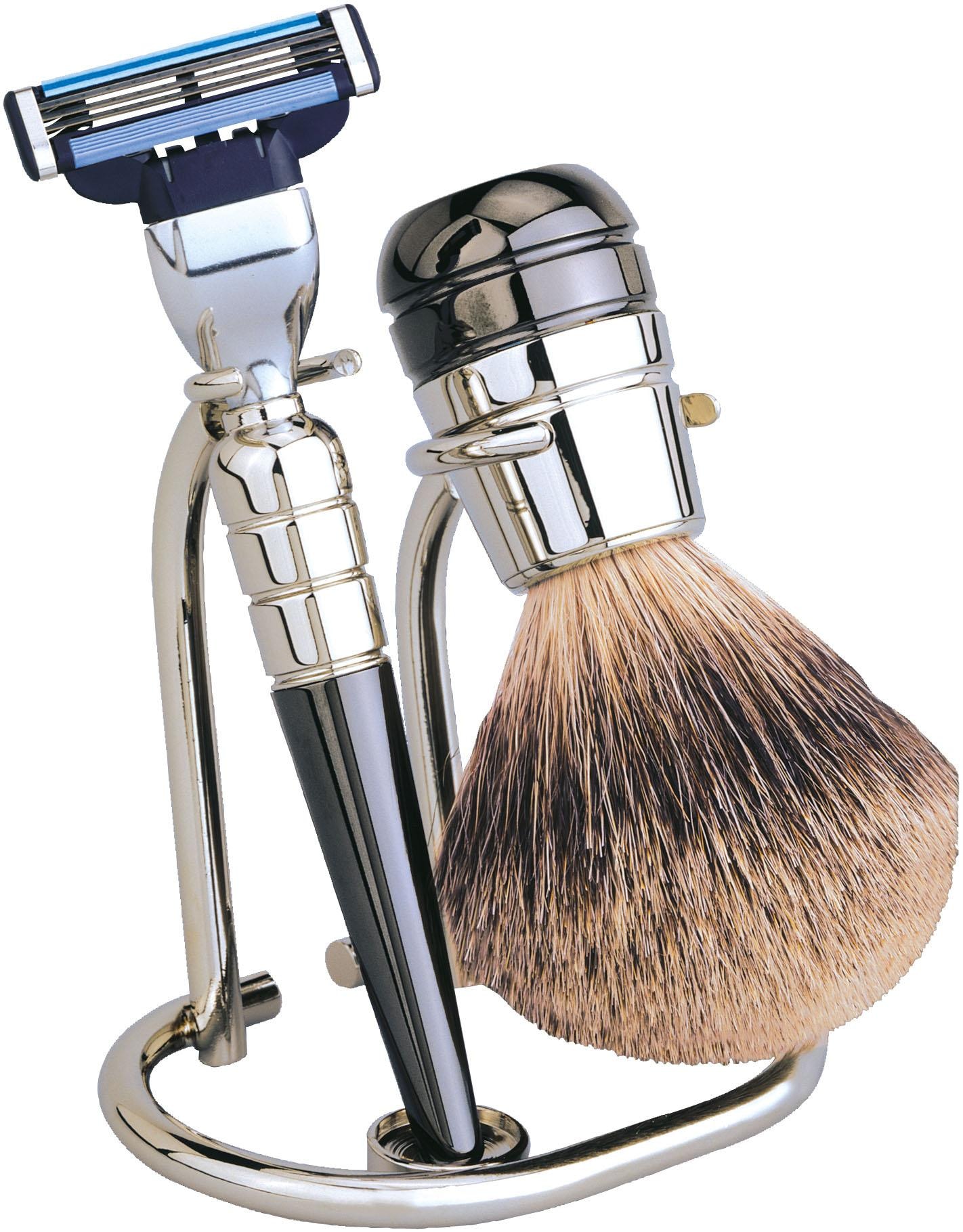 Rasierset, Gillette Mach3-Klinge ERBE Dachshaar, (3 tlg.), bei Chrom/Titan,