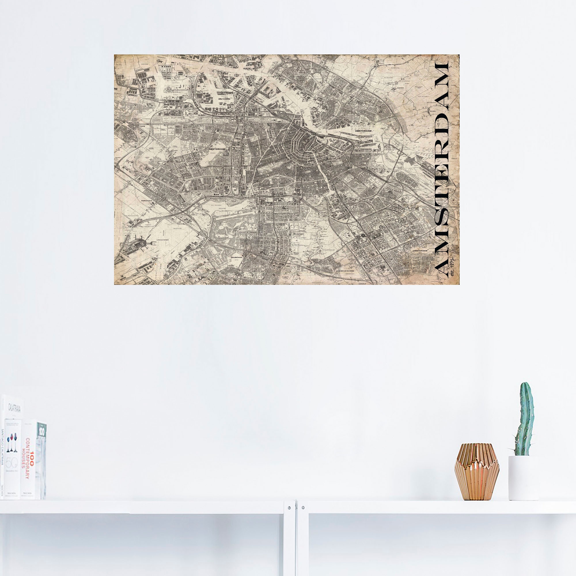 Artland Wandbild »Amsterdam Karte Straßen Karte Grunge«, Niederlande, (1 St.), als Alubild, Leinwandbild, Wandaufkleber oder Poster in versch. Größen