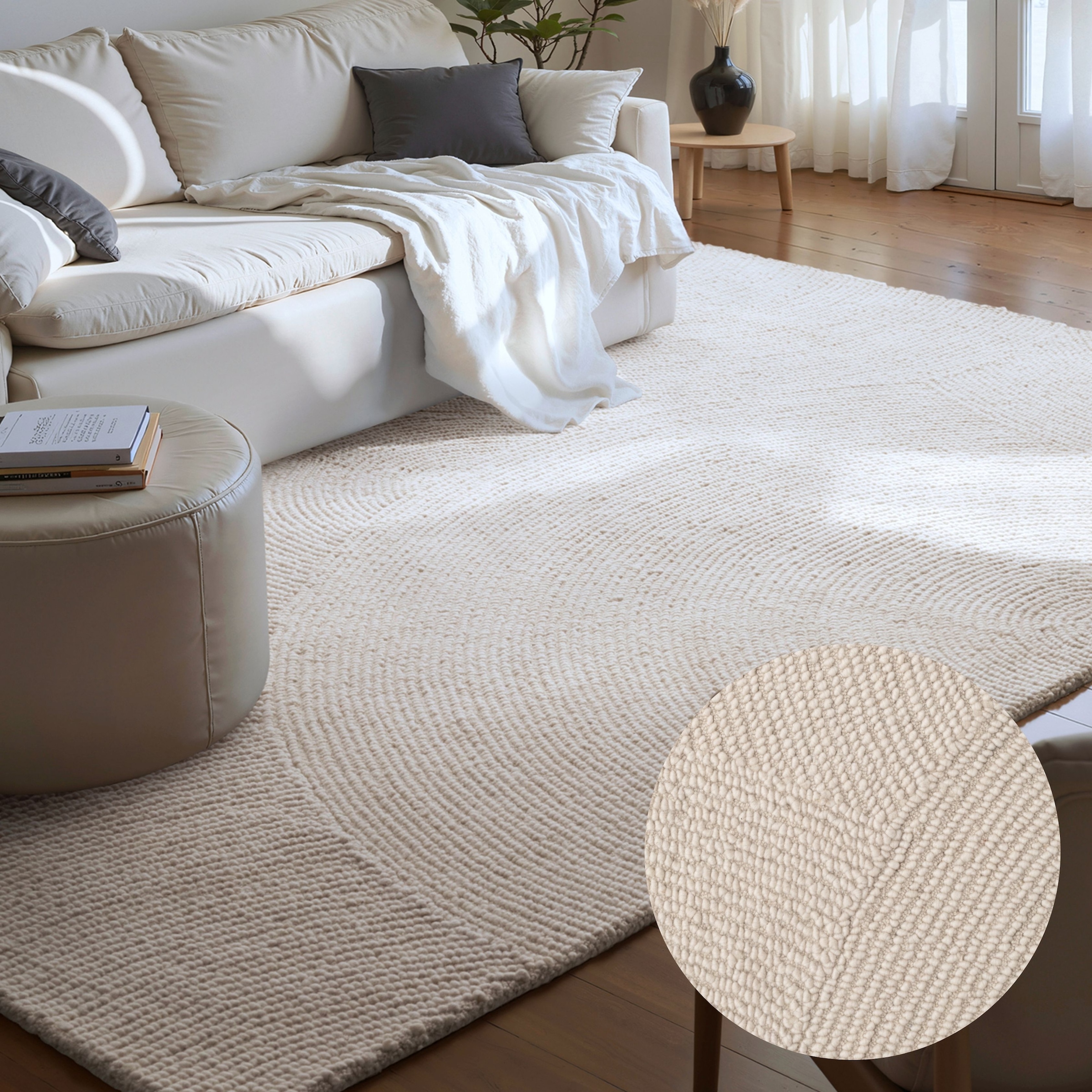 THE RUGS Eleni Wool Rug Hand Tufted Wool Geometric Area Rug Scandinavian Style in Cream | Size: 200cm x 300cm