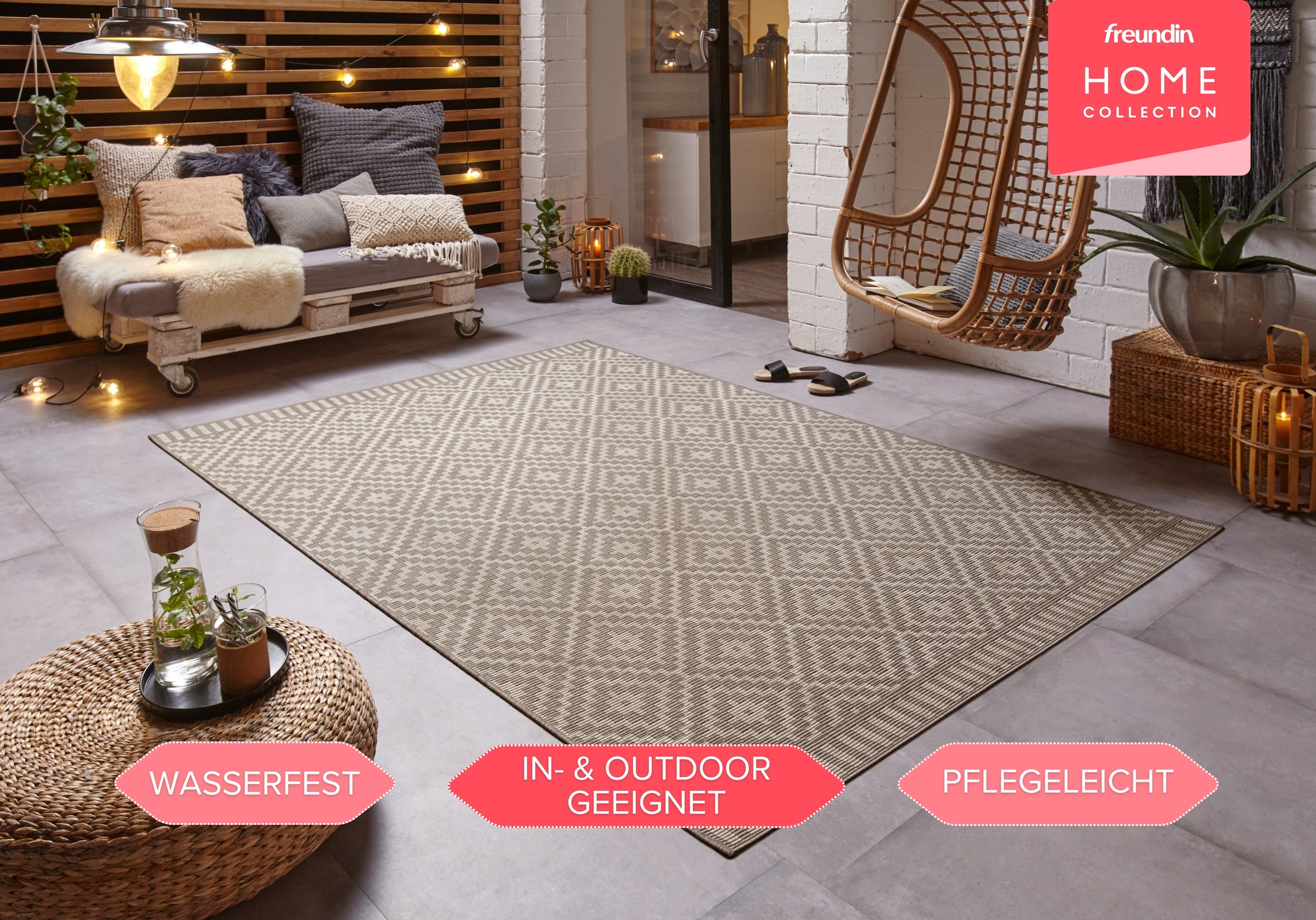 HANSE Home Teppich »Breeze«, rechteckig, 8 mm Höhe, In-& Outdoor, Wetterfest, Balkon, Garten, Wohnzimmer, Rauten