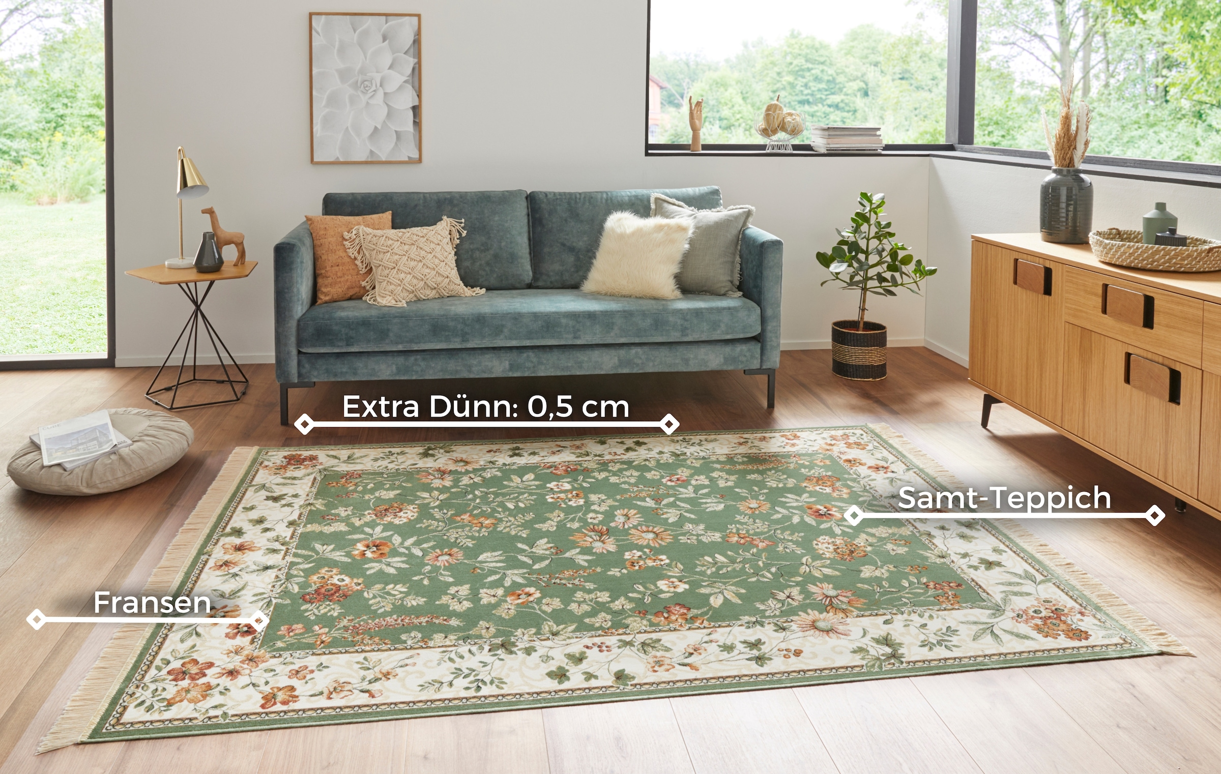 HANSE Home Teppich »Orient Flowers«, rechteckig, 5 mm Höhe, Kurzflor mit Fransen, Orient, Wohnzimmer, Schlafzimmer, Esszimmer