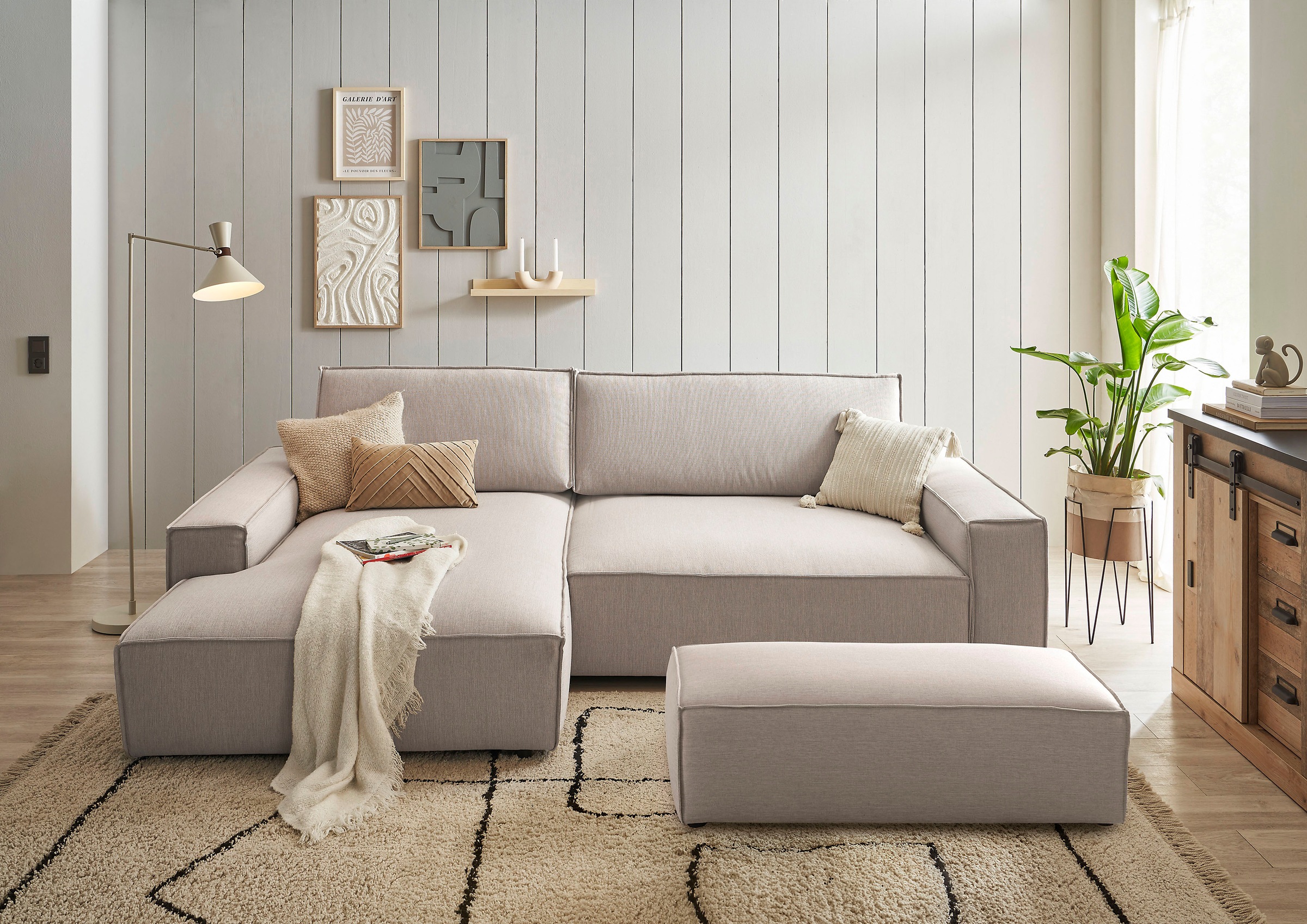 Home affaire Hocker »NEU: SHERWOOD XXL, Polsterhocker, Cord, Webstoff«, rechteckig, bequemer Sitzkomfort, 130/60/44 cm, Krokodilverbinder