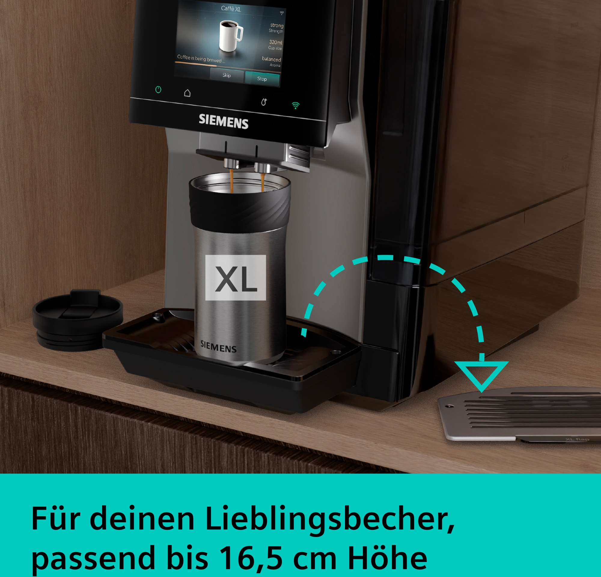SIEMENS Kaffeevollautomat »EQ700 TP725ET7, inkl. Thermo-Kaffeebecher, XL-Getränke, 20 Favoriten« farbiges Full-Touch-Display, Doppeltassenfunktion, sehr leise, silber