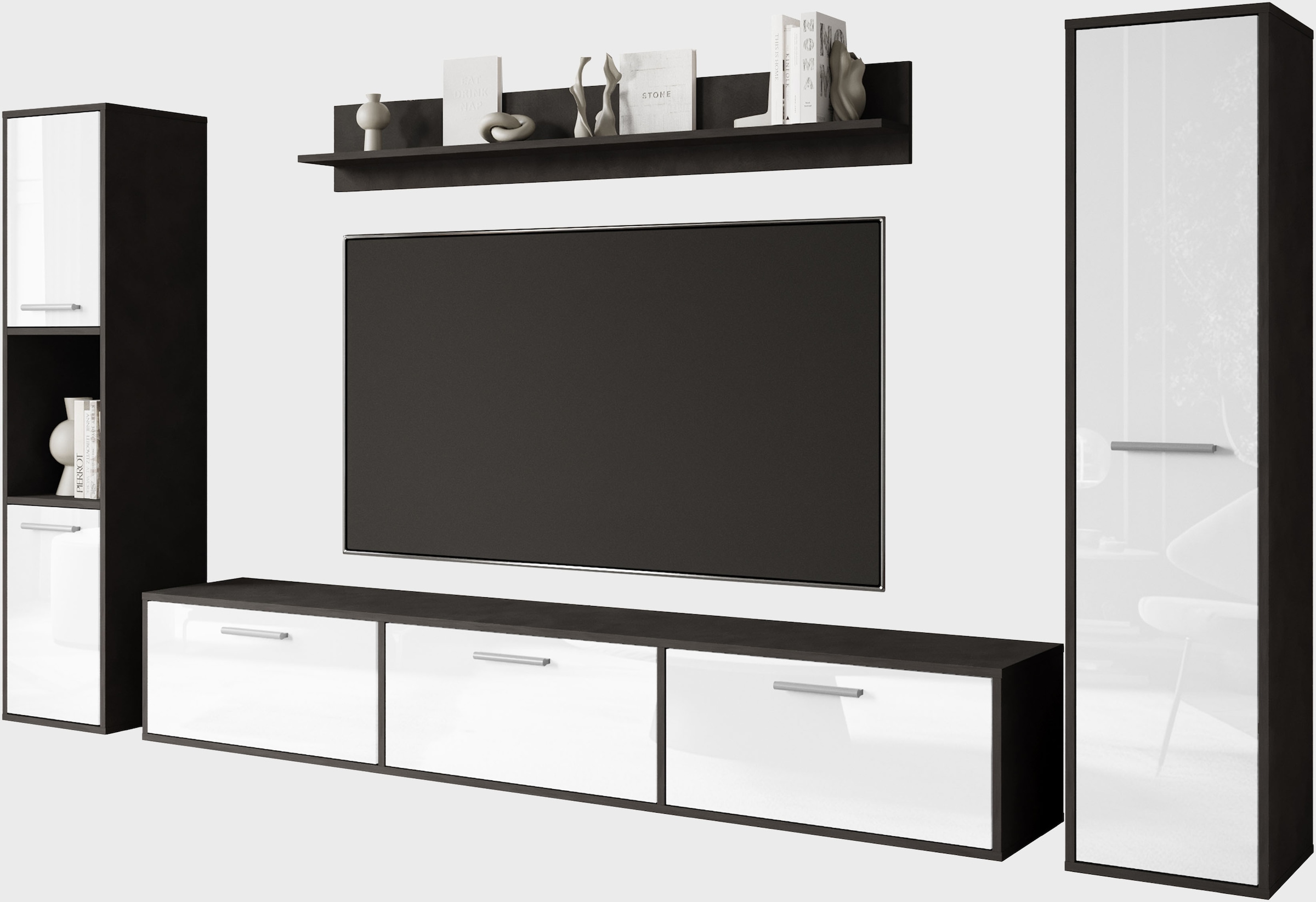 INOSIGN Wohnwand »BOGOTA XL, Vitrine Türanschlag links/rechts wechselbar«, (Komplett-Set, 4 St.), viel Stauraum, hängend und stehend montierbar