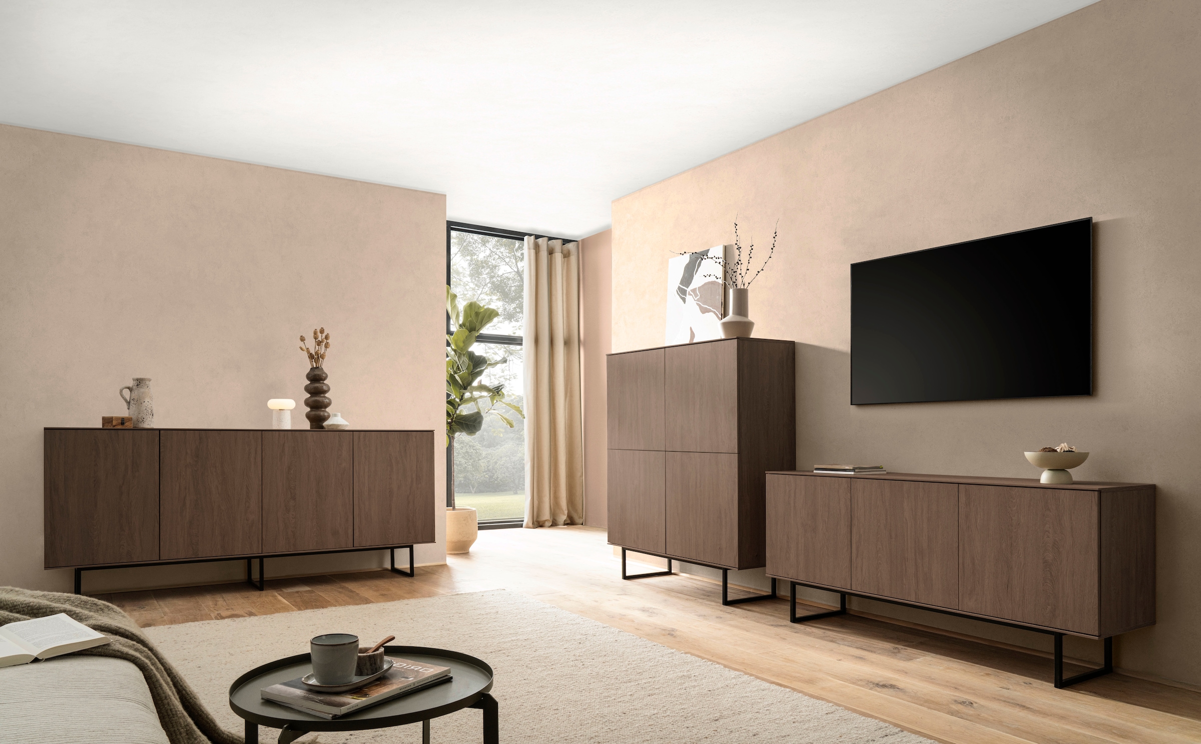 Home affaire Wohnzimmer-Set »Lund, moderne Anbauwand, Wohnzimmer-Set in Stone Oak oder Nussbaum« 2 Stk. tlg.