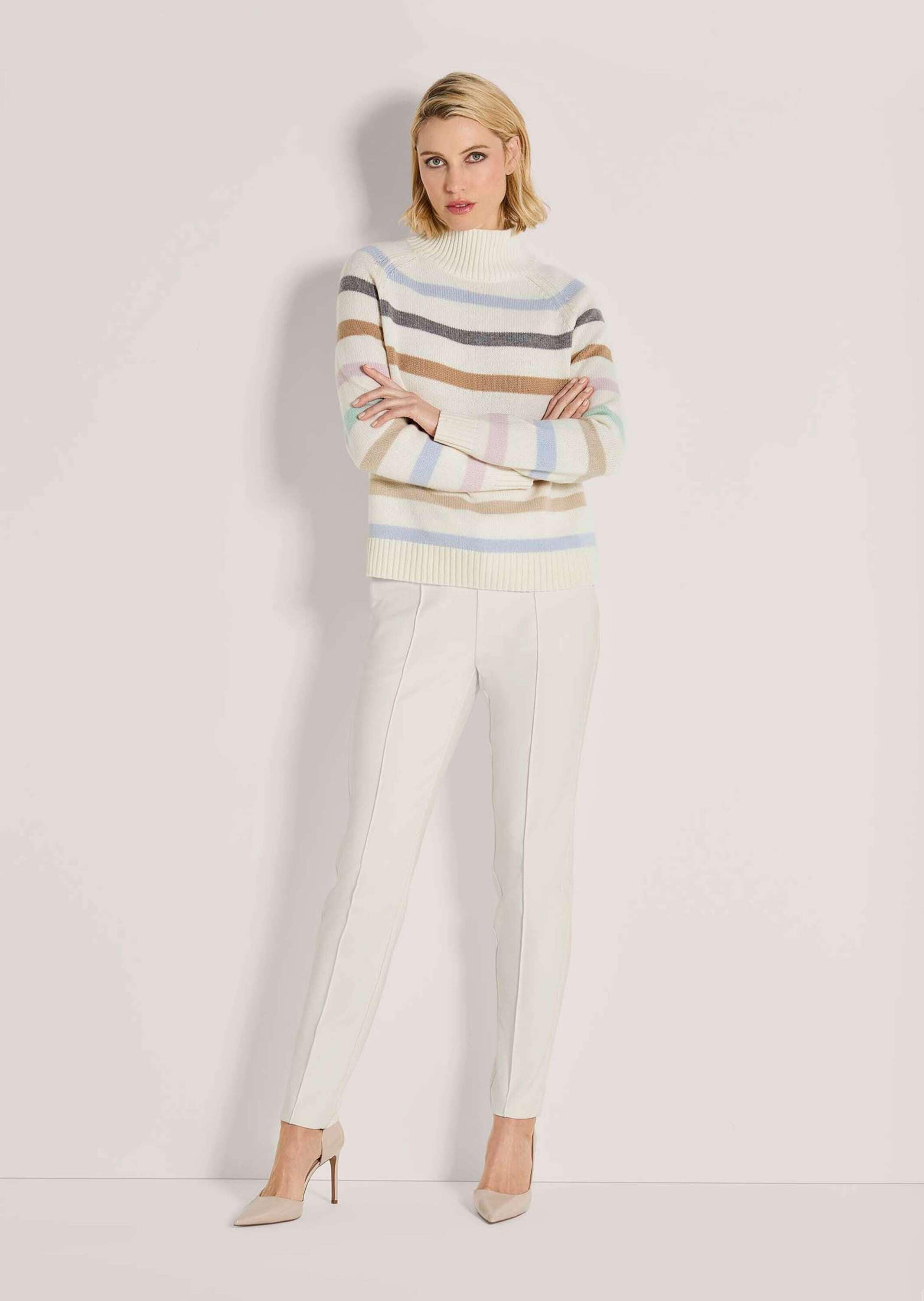 MADELEINE Stehkragenpullover »Strickpullover Wollpullover im Streifen-Look« Farbharmonisches Streifenmuster