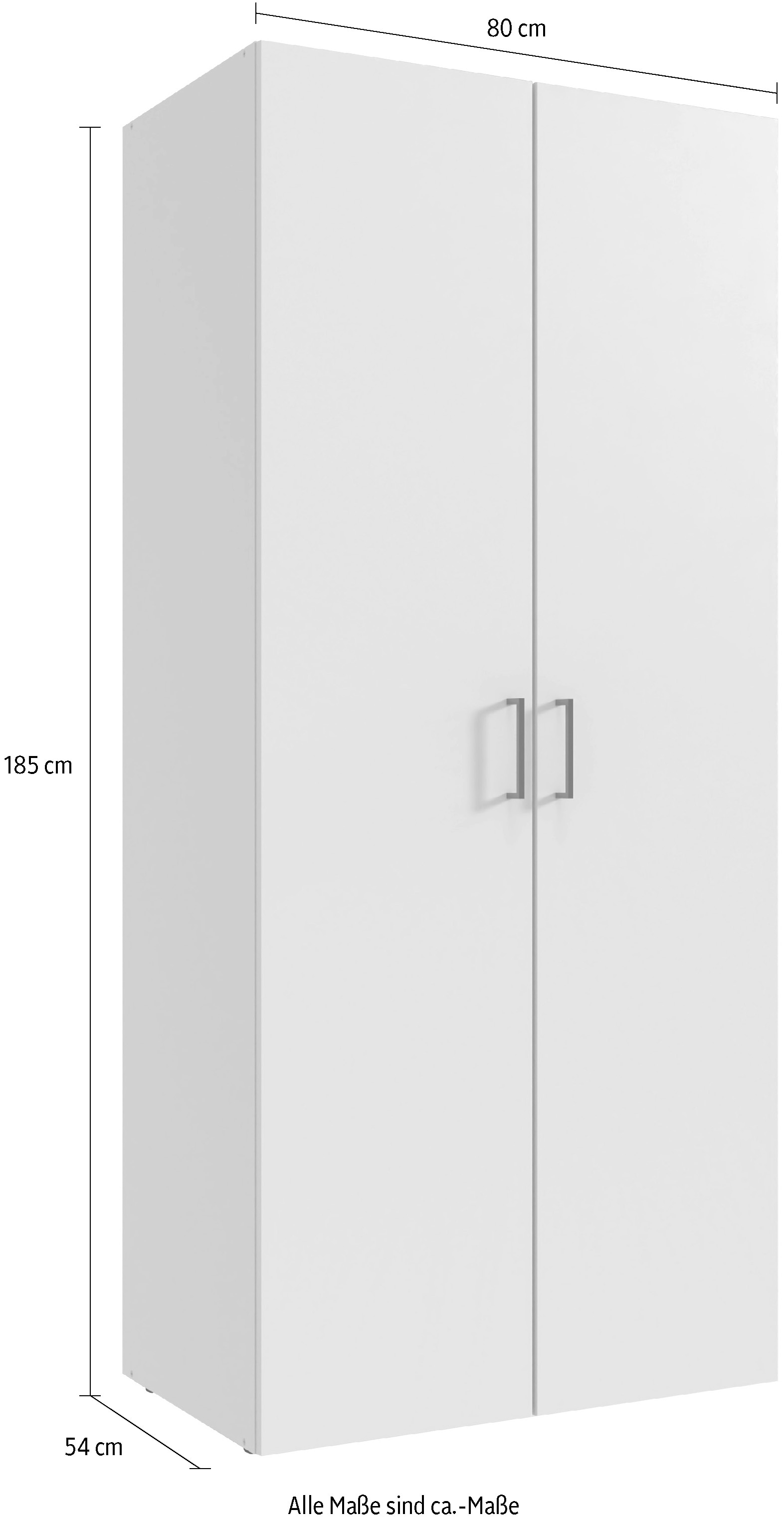 Wimex Kleiderschrank »Mugano,in 8 Breiten,3 Höhen,2 Tiefen, viele Farben, Made in Germany«, (in Basic oder Premium Ausstattung mit 2 weiteren Einlegeböden), mit langen oder kurzen Griffen aus Metall, mit oder ohne Spiegel