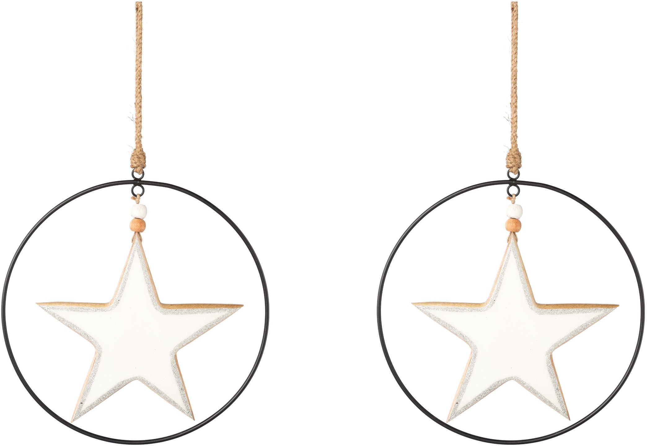 Creativ deco Dekostern »Weihnachtsstern, Weihnachtsdeko«, (2 St.), mit Enamel-Lackierung und Metallring, Durchmesser Stern 20 cm