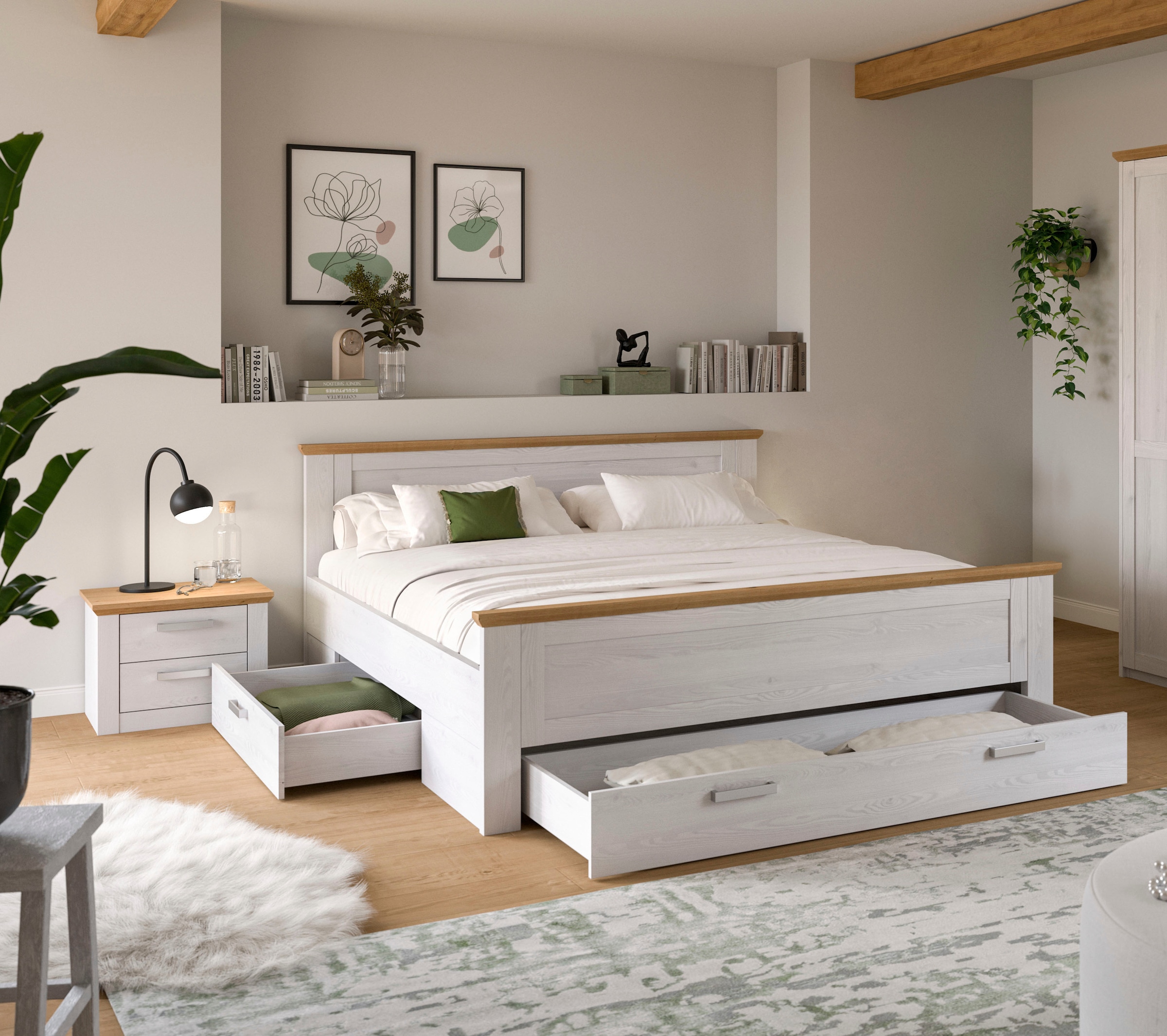 Home affaire Schlafzimmer-Set »COSENZA, TOPSELLER!, 2-teilig, Stauraumbett & Nachttisch« Matratzengröße 180x200 cm, viel Stauraum, ohne Lattenrost & Matratze, 2 tlg. tlg. Schlafzimmer, Schlafen, Set, Kombination, Bettanlage