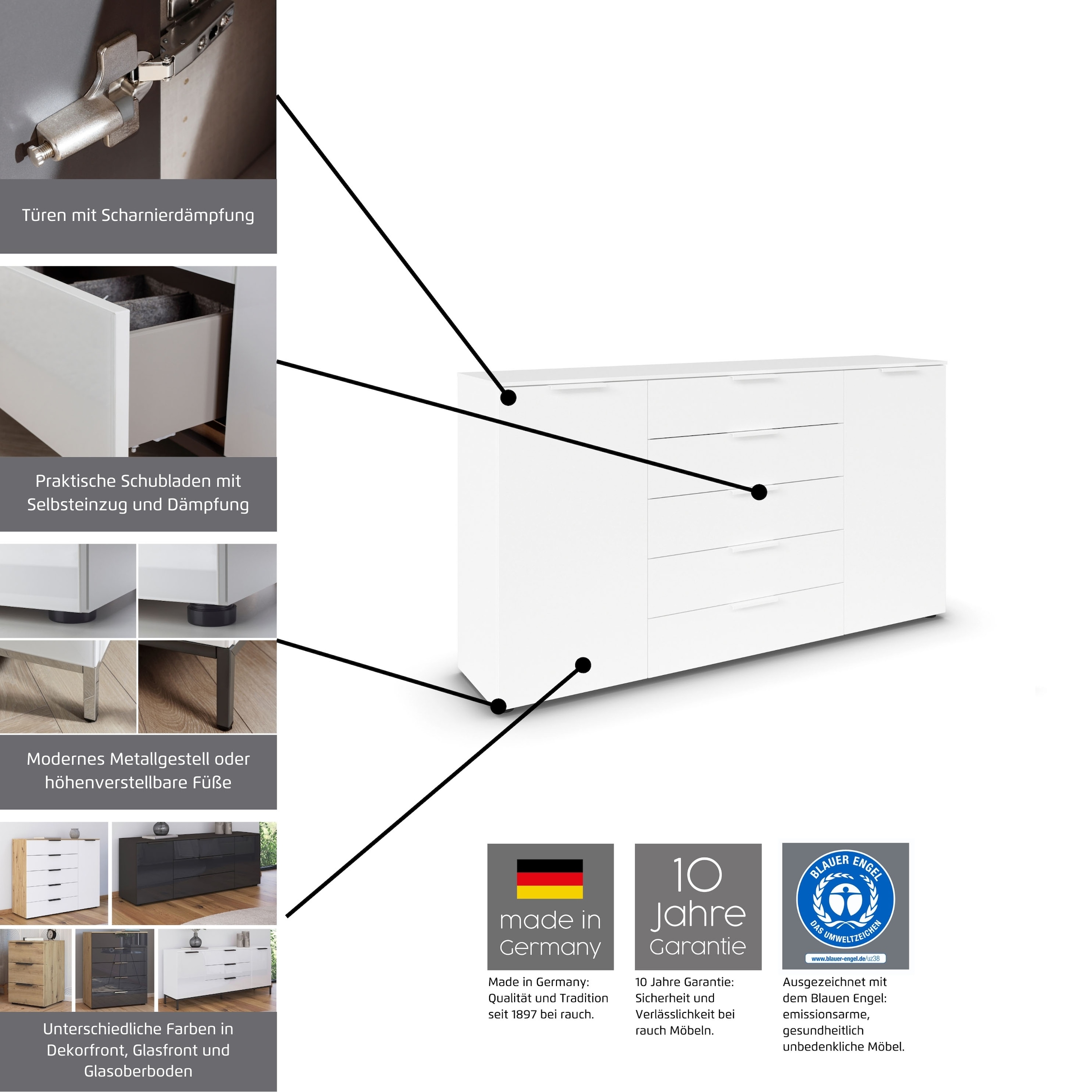 rauch Nachtkommode »Flipp«, mit 3 Schubladen und Soft-Close-Funktion