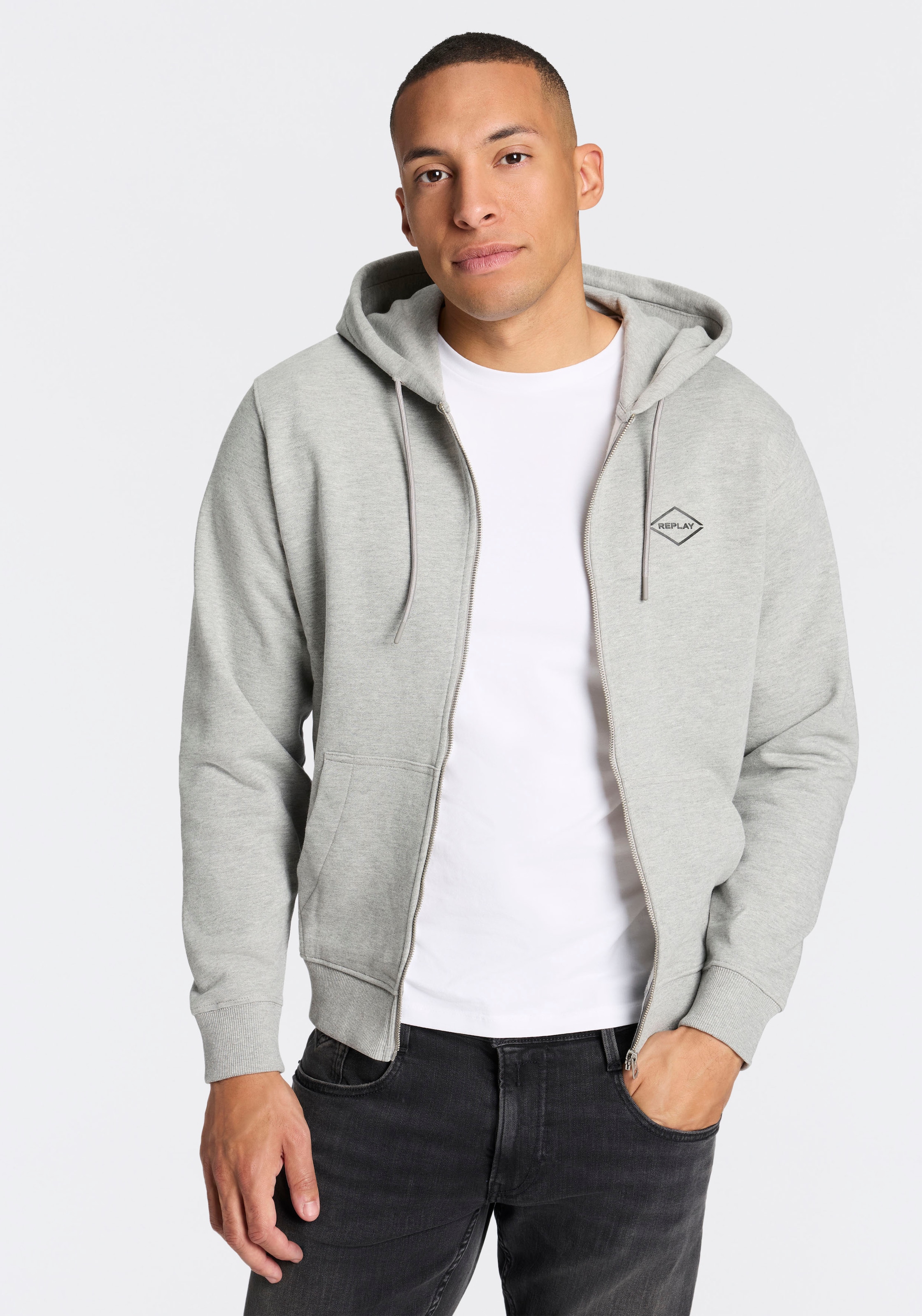 Replay Kapuzensweatjacke aus Baumwolle, Regular Fit